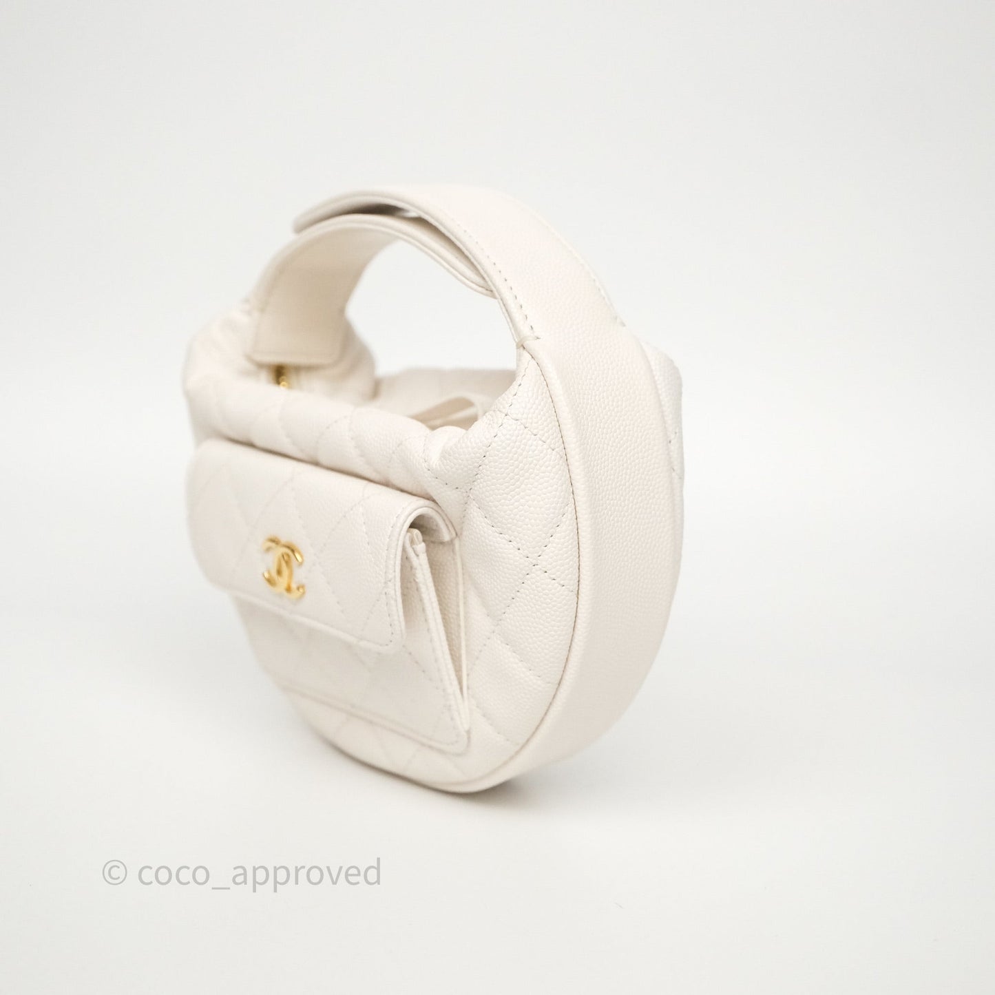 Chanel Quilted Polly Pocket Hobo Bag Caviar White Gold Hardware