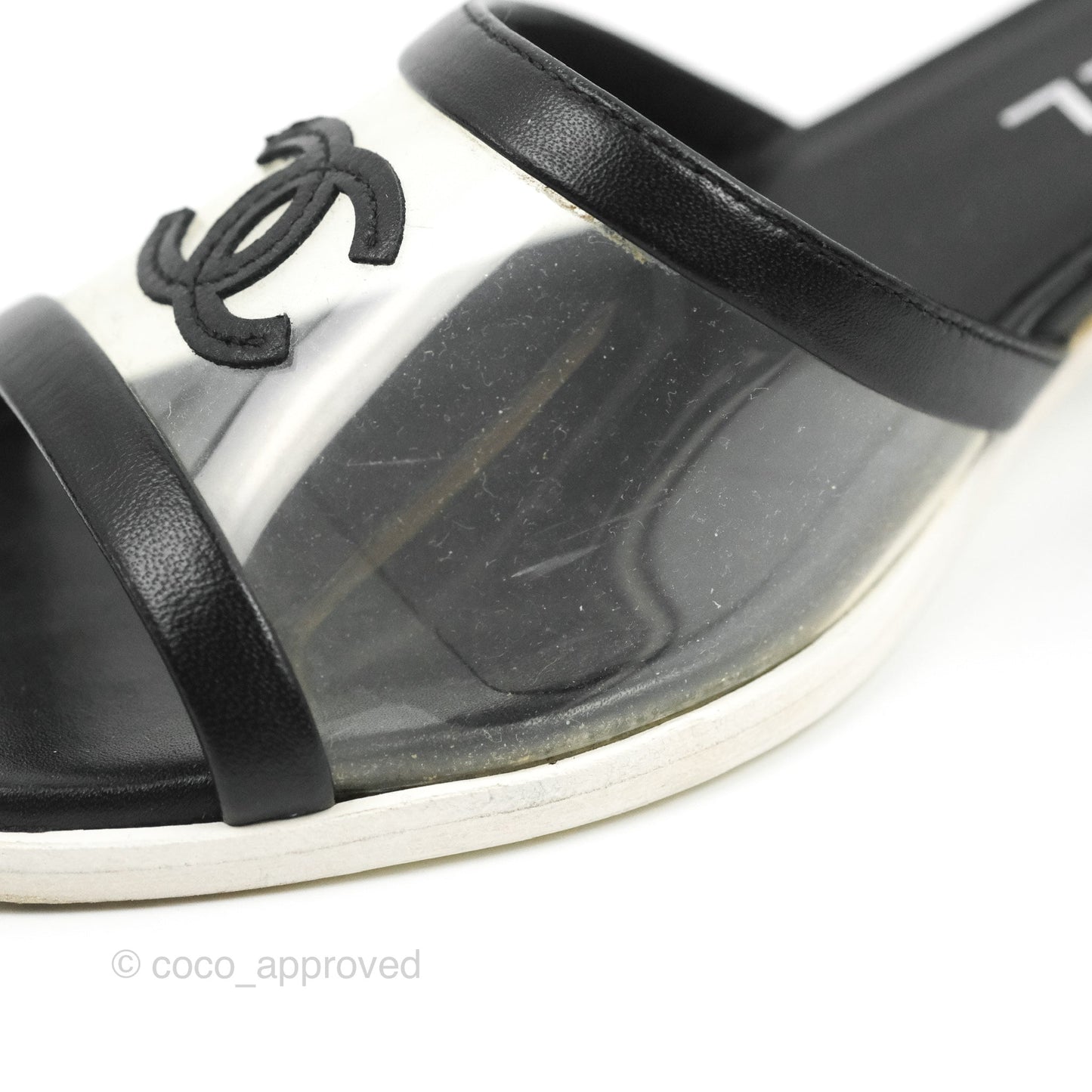 Chanel CC Logo PVC Slide Sandals Black Size 35.5