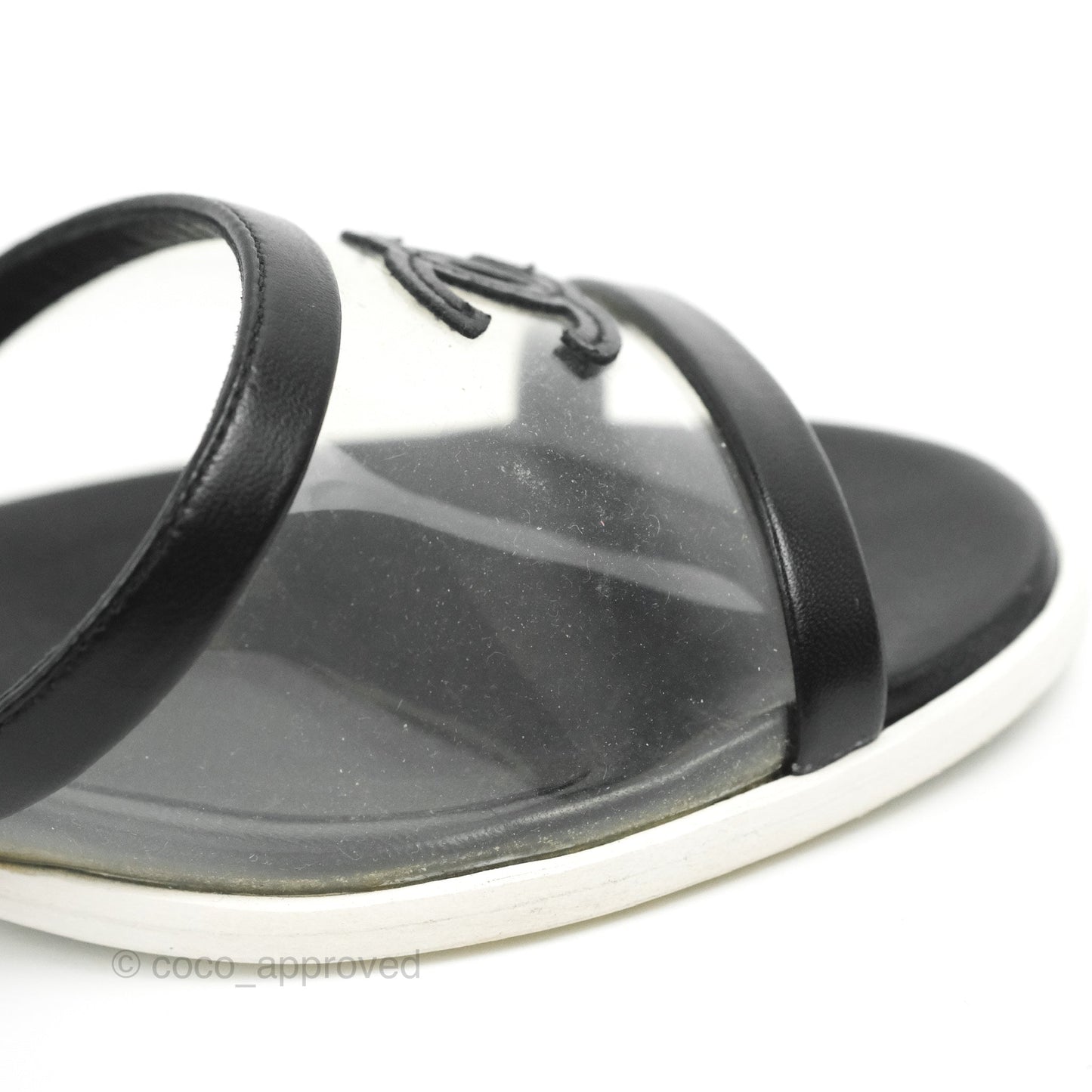 Chanel CC Logo PVC Slide Sandals Black Size 35.5