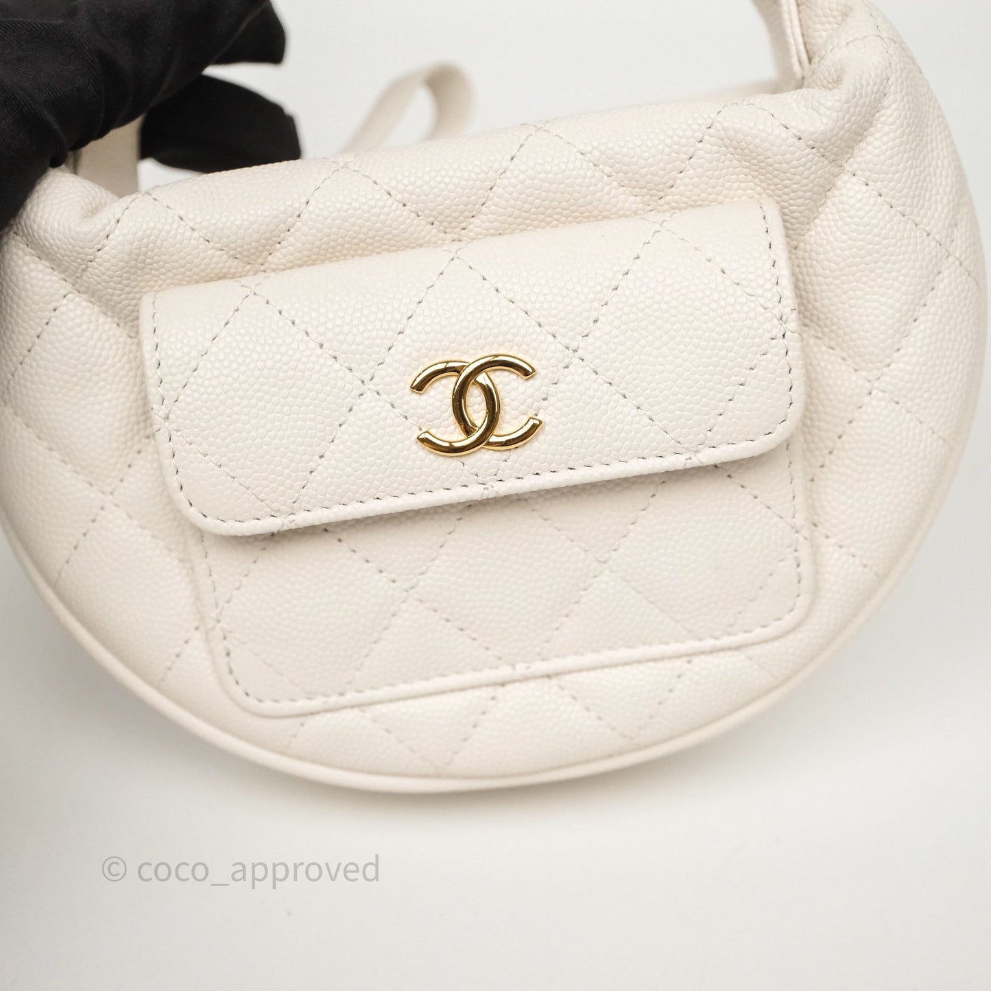 Chanel Quilted Polly Pocket Hobo Bag Caviar White Gold Hardware