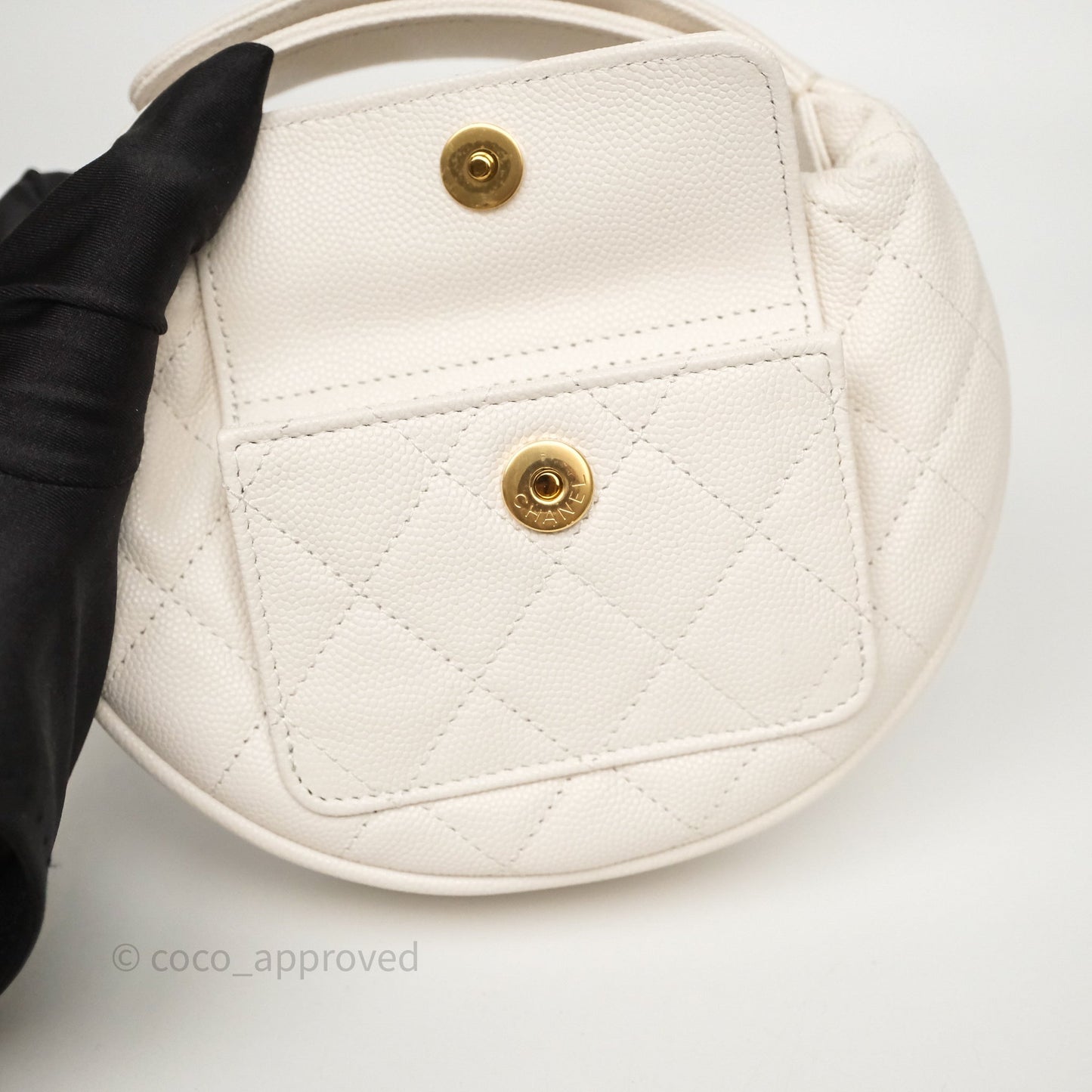 Chanel Quilted Polly Pocket Hobo Bag Caviar White Gold Hardware
