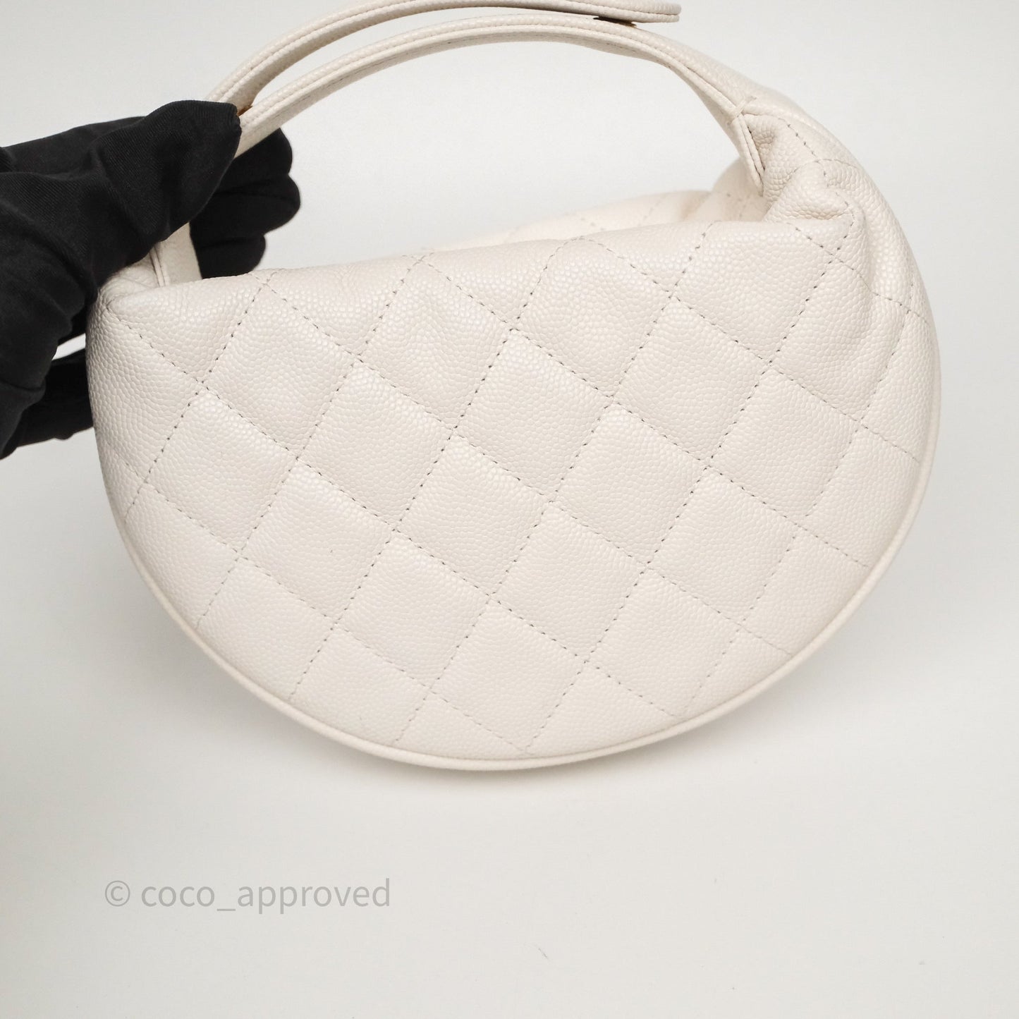 Chanel Quilted Polly Pocket Hobo Bag Caviar White Gold Hardware