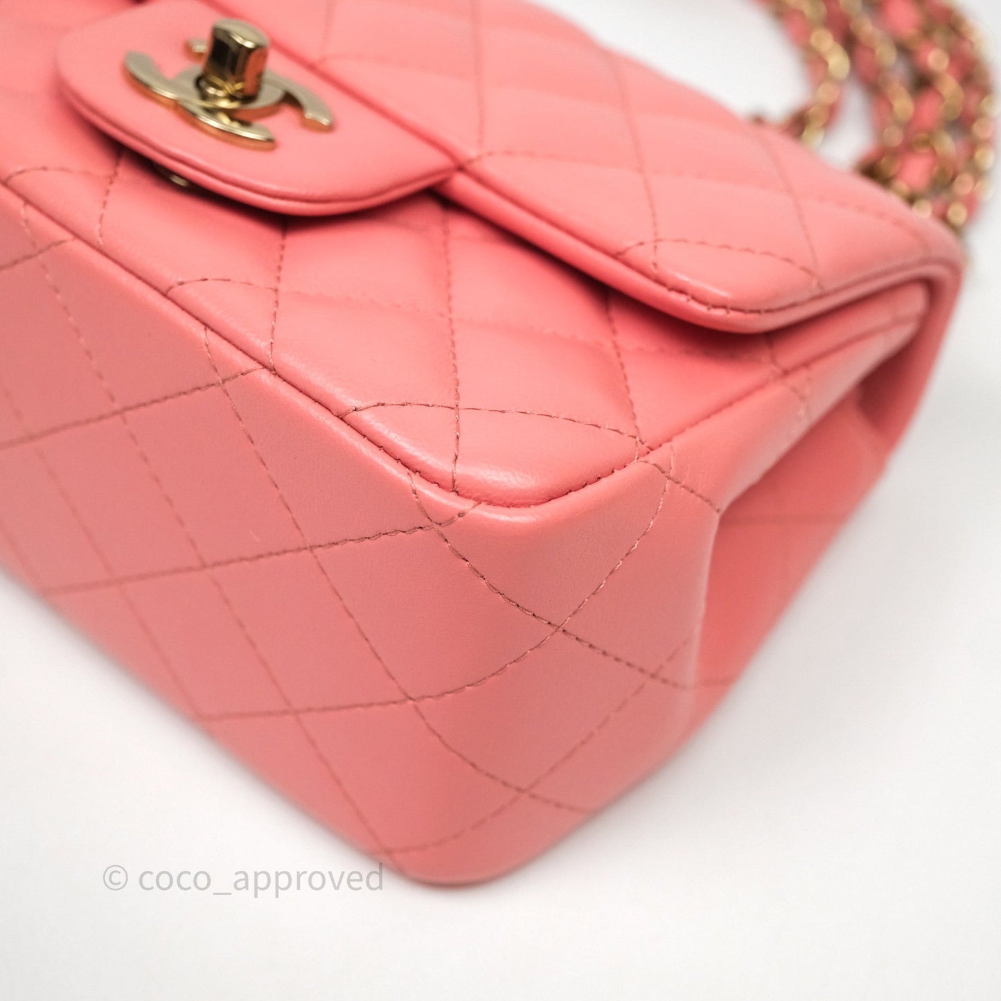 Chanel Mini Square Flap Quilted Pink Lambskin Gold Hardware