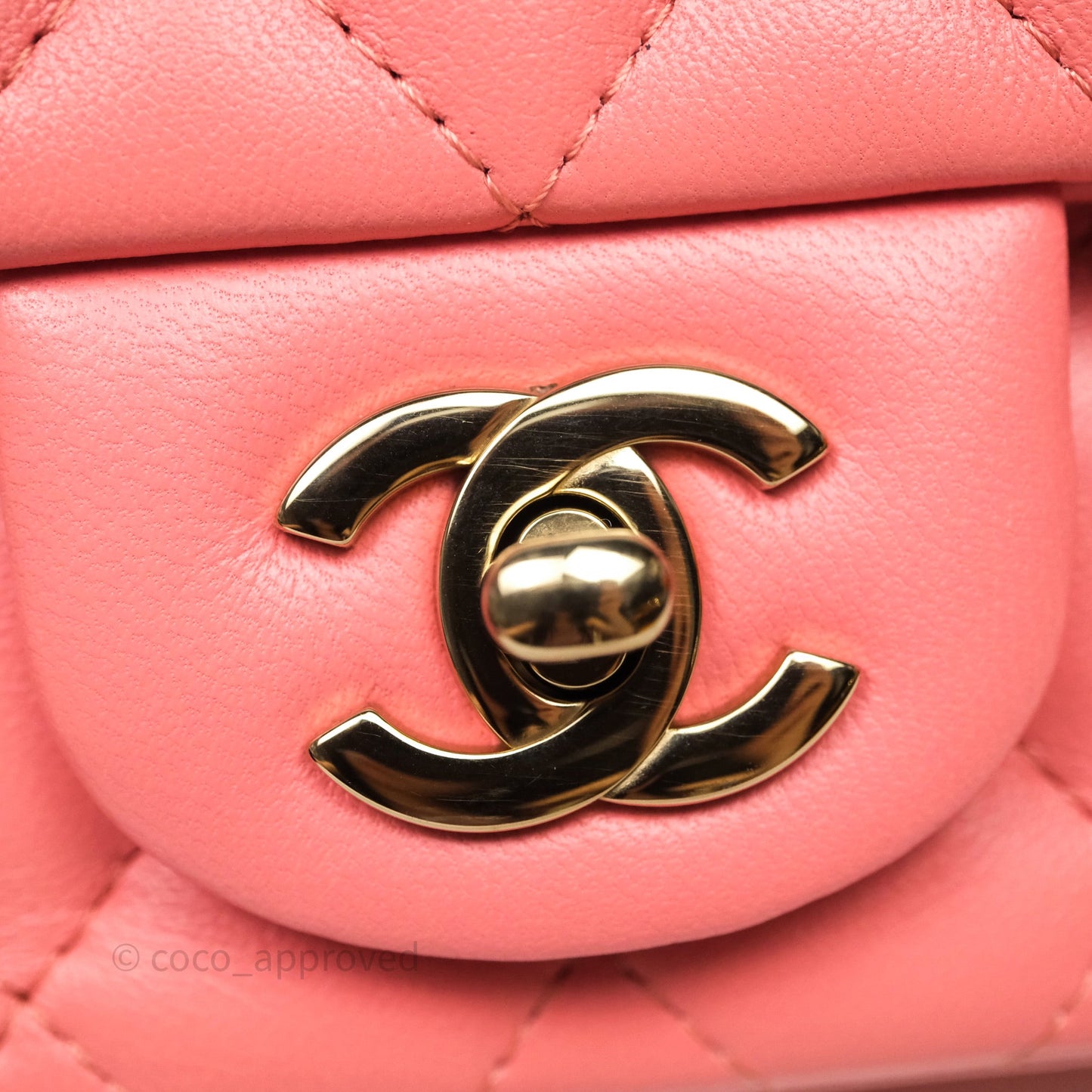 Chanel Mini Square Flap Quilted Pink Lambskin Gold Hardware