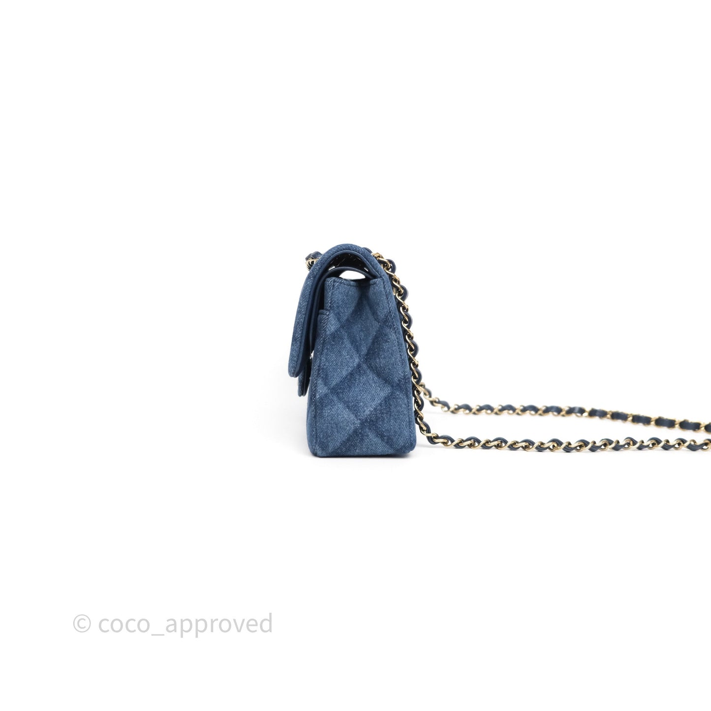 Chanel Small Classic Flap Quilted Blue Printed Denim Gold Hardware
