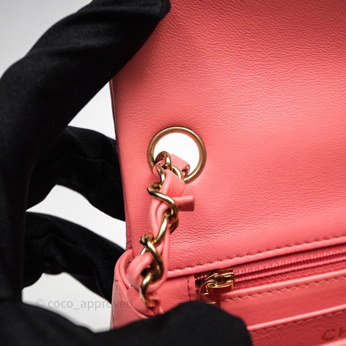 Chanel Mini Square Flap Quilted Pink Lambskin Gold Hardware