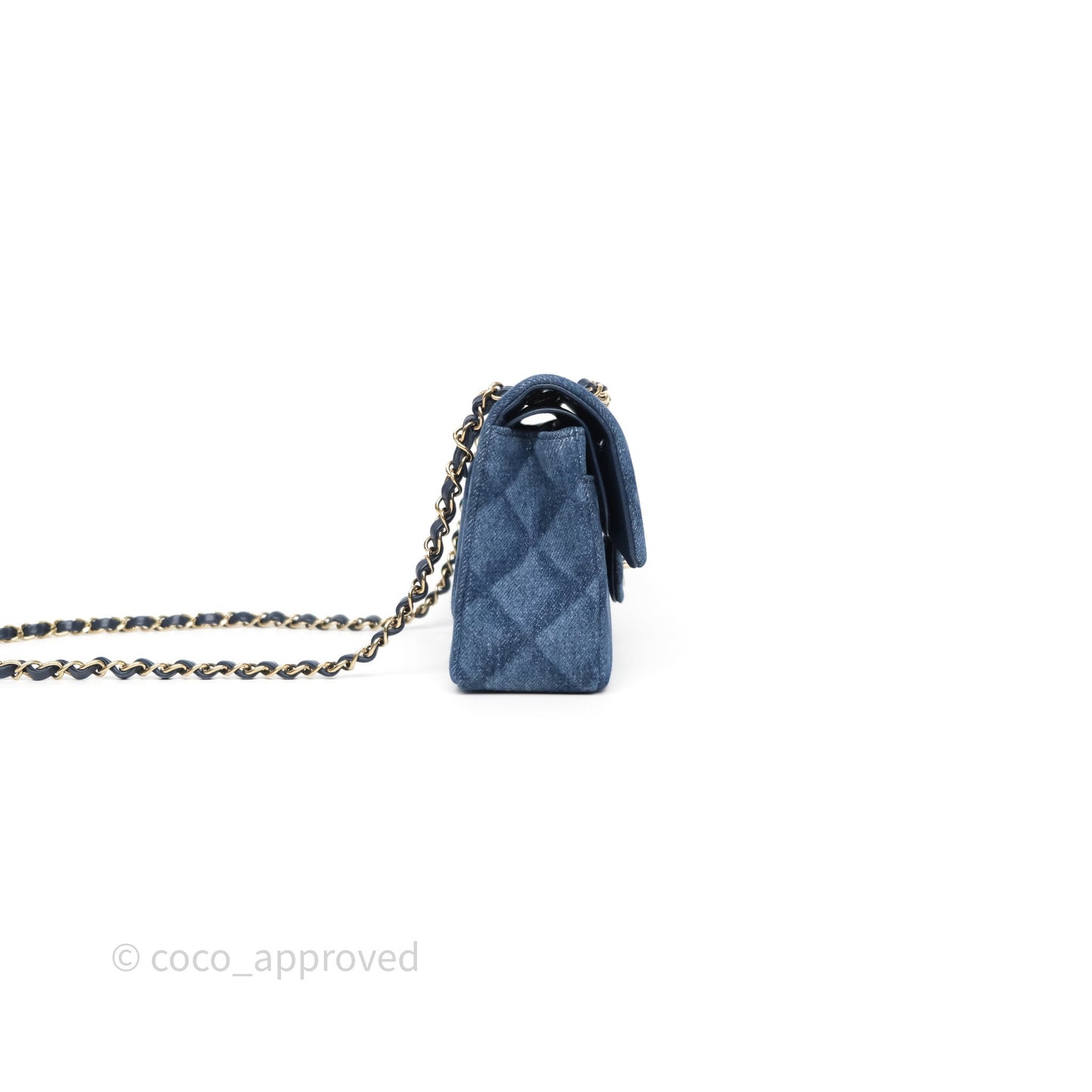 Chanel Small Classic Flap Quilted Blue Printed Denim Gold Hardware