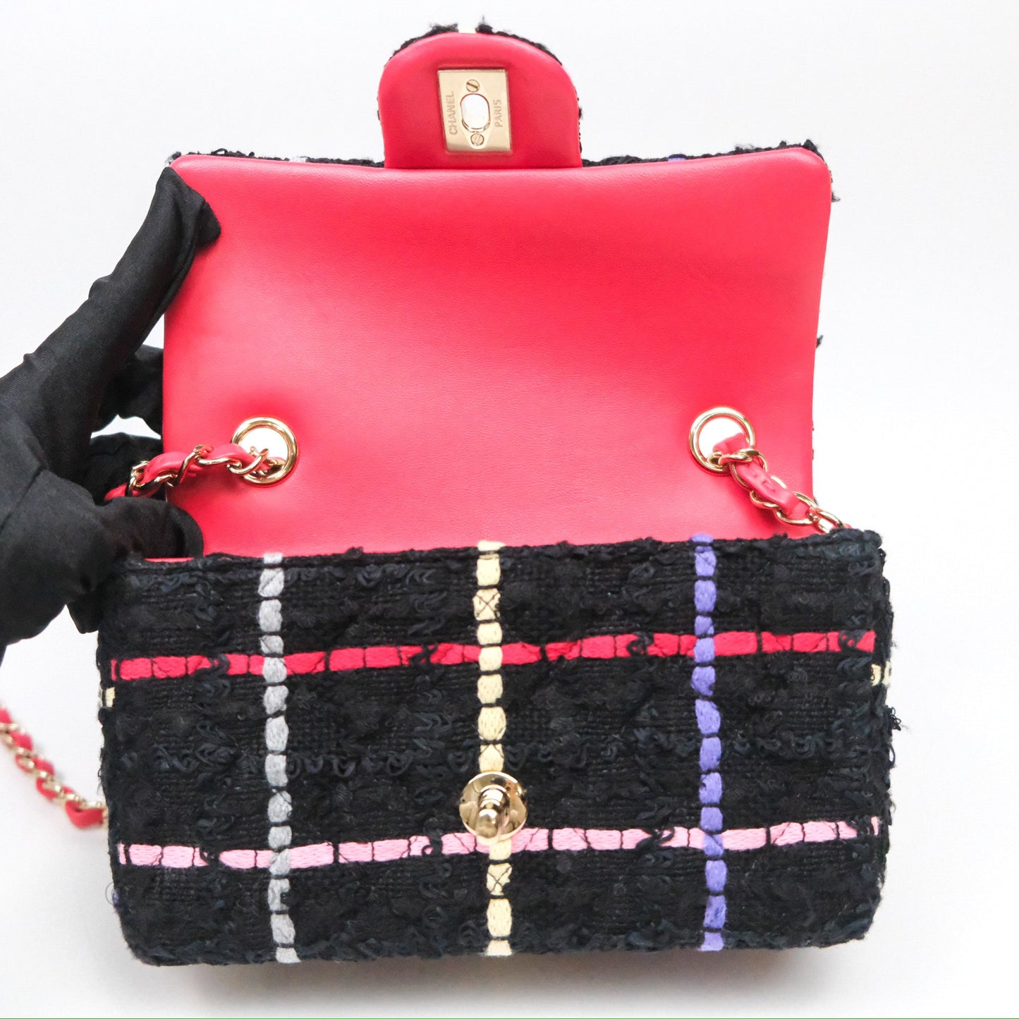 Chanel Mini Rectangular Flap Multicolor Tweed Gold Hardware