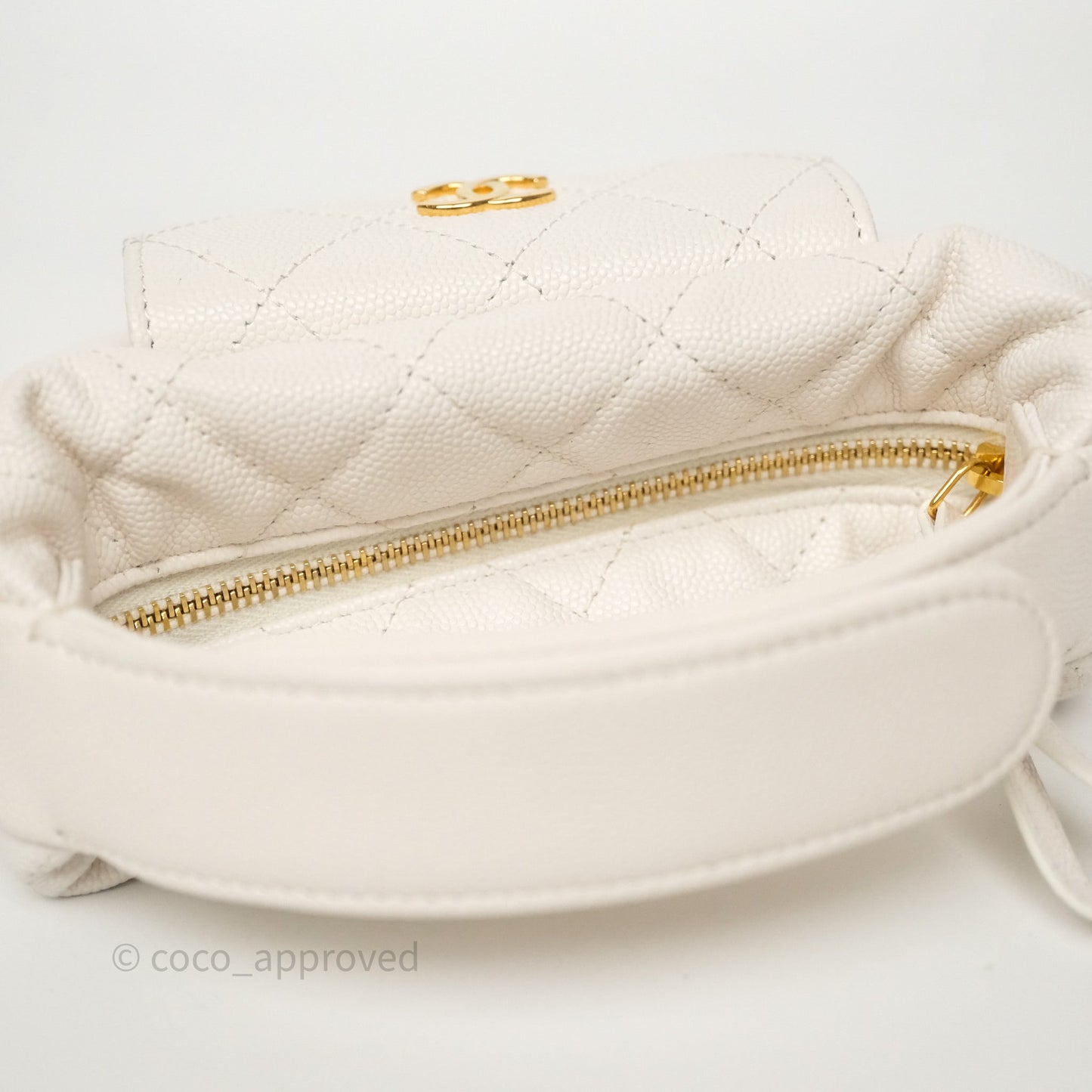 Chanel Quilted Polly Pocket Hobo Bag Caviar White Gold Hardware