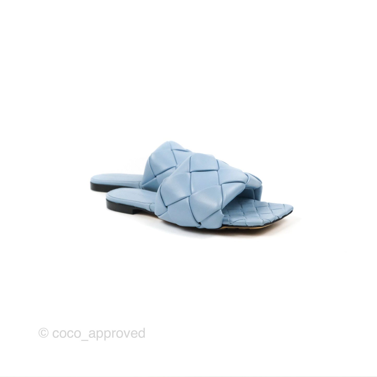 Bottega Veneta Lido Flat Sandals Intrecciato Pale Blue Lambskin Size 36.5
