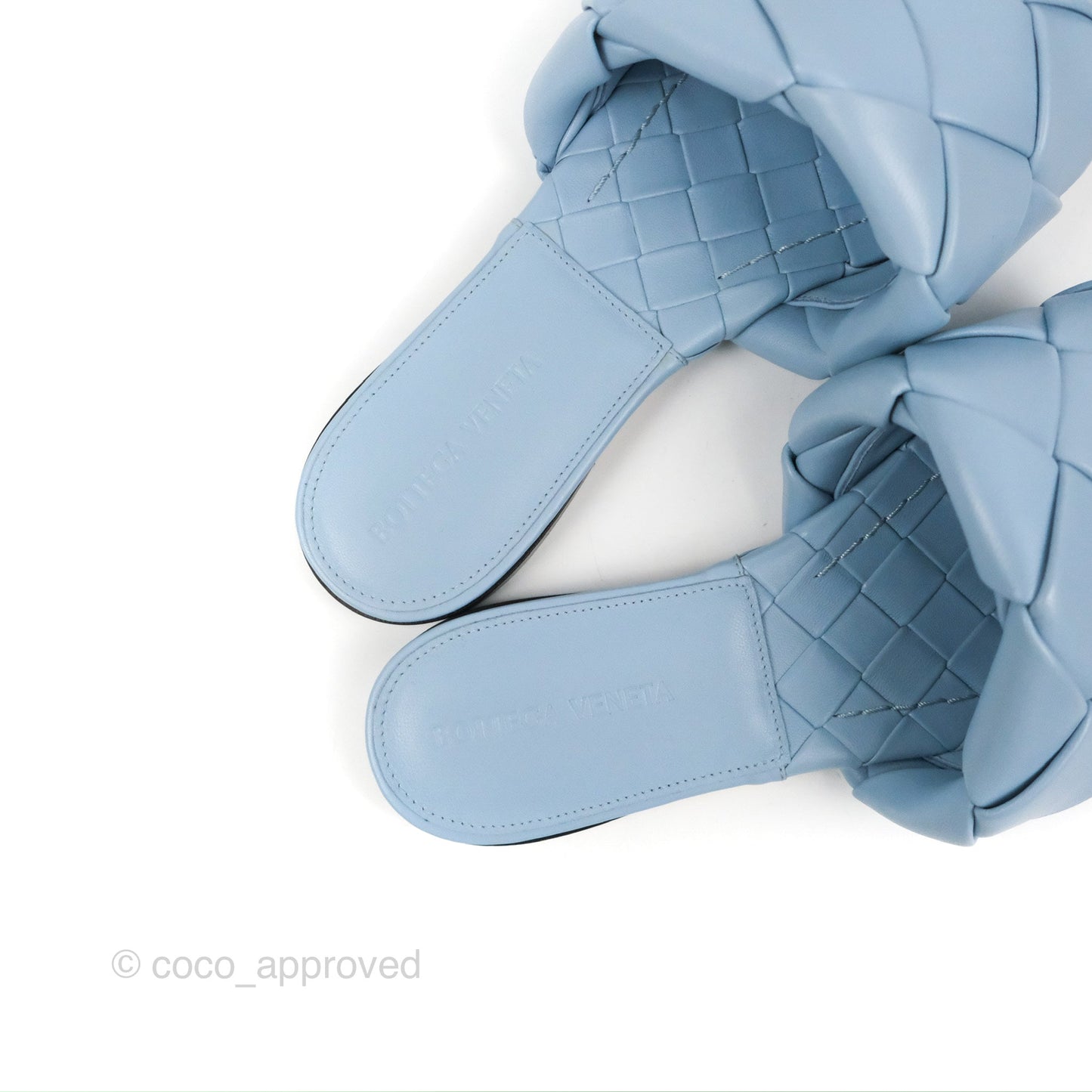 Bottega Veneta Lido Flat Sandals Intrecciato Pale Blue Lambskin Size 36.5