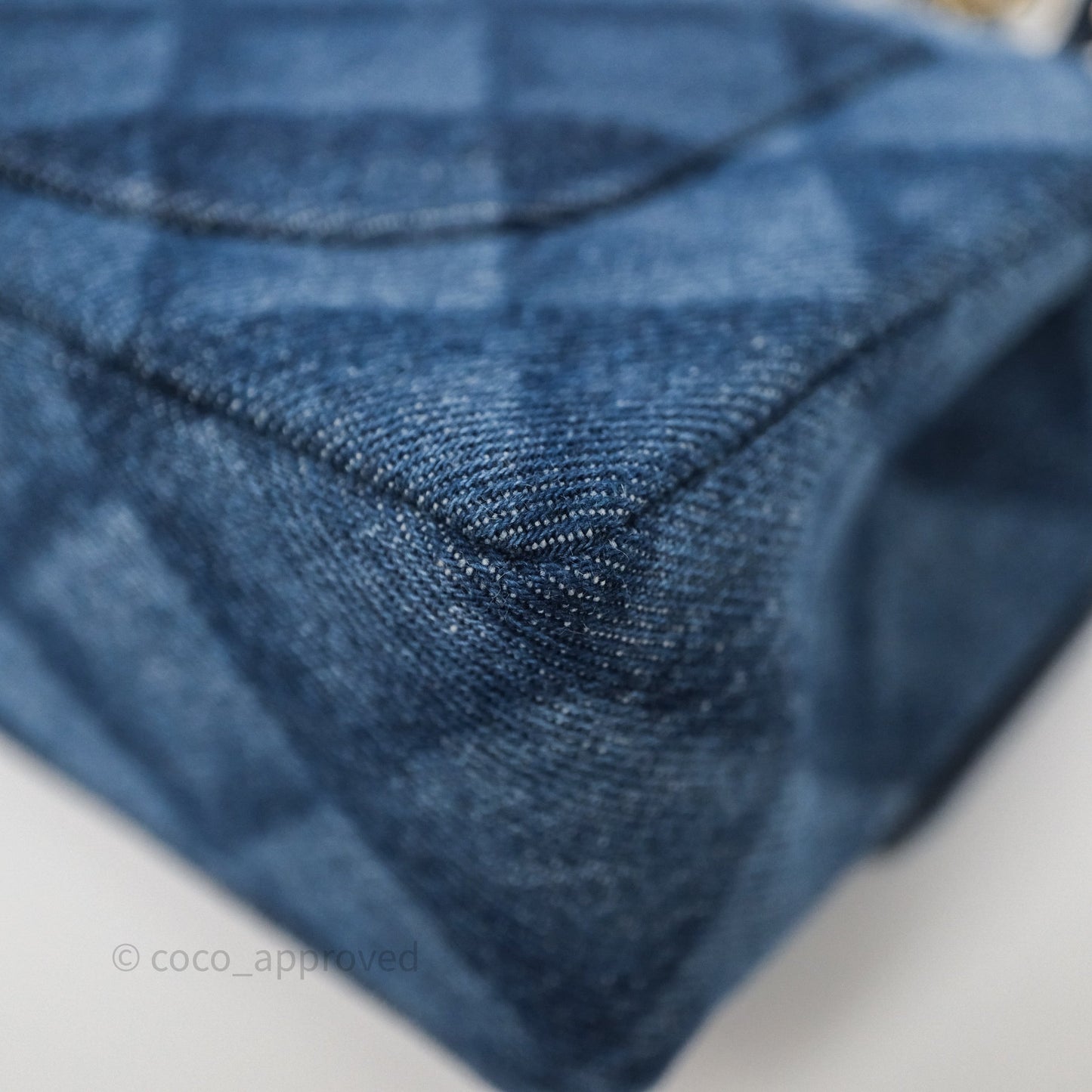 Chanel Small Classic Flap Quilted Blue Printed Denim Gold Hardware