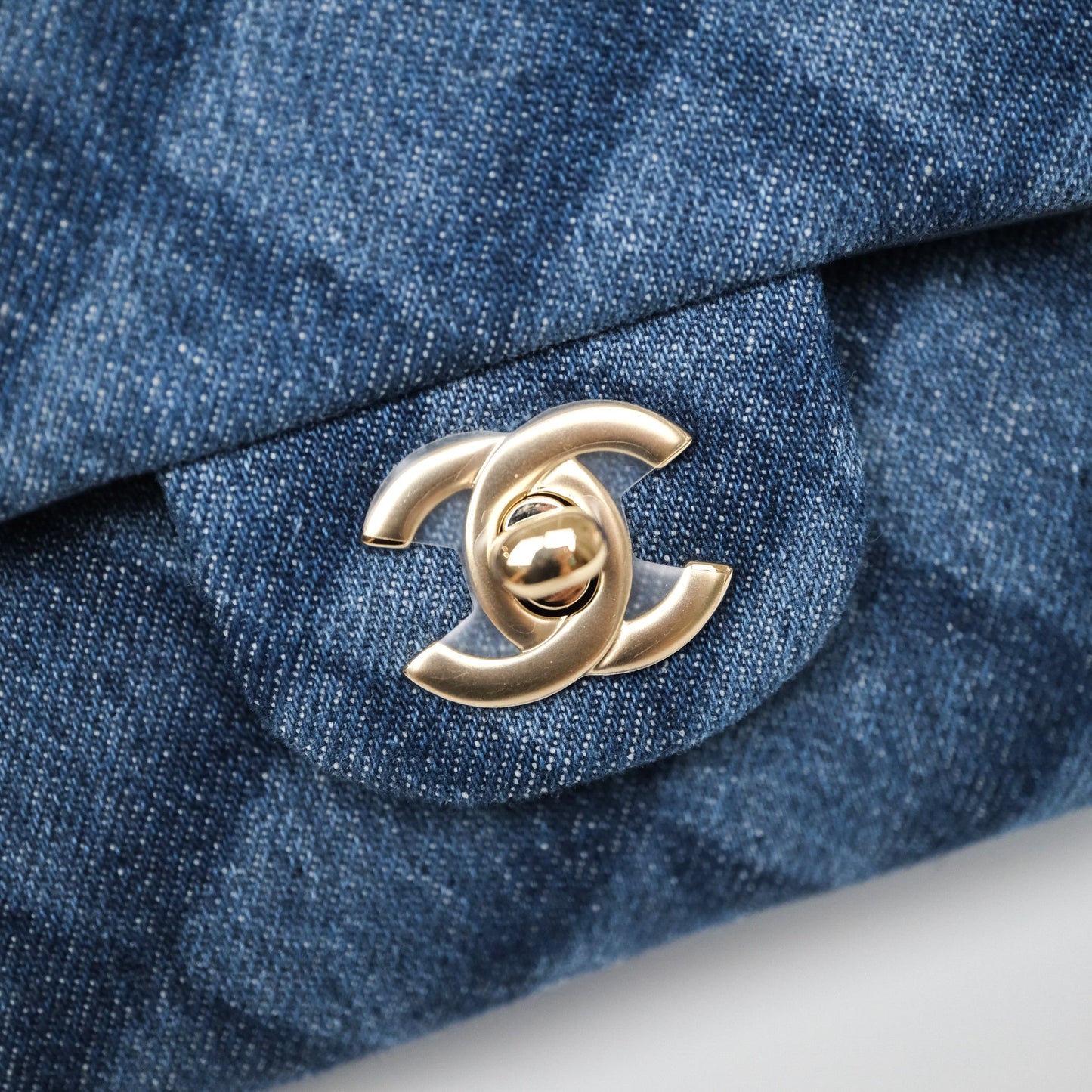 Chanel Small Classic Flap Quilted Blue Printed Denim Gold Hardware