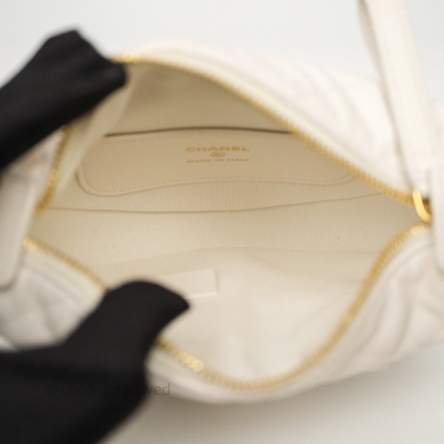 Chanel Quilted Polly Pocket Hobo Bag Caviar White Gold Hardware