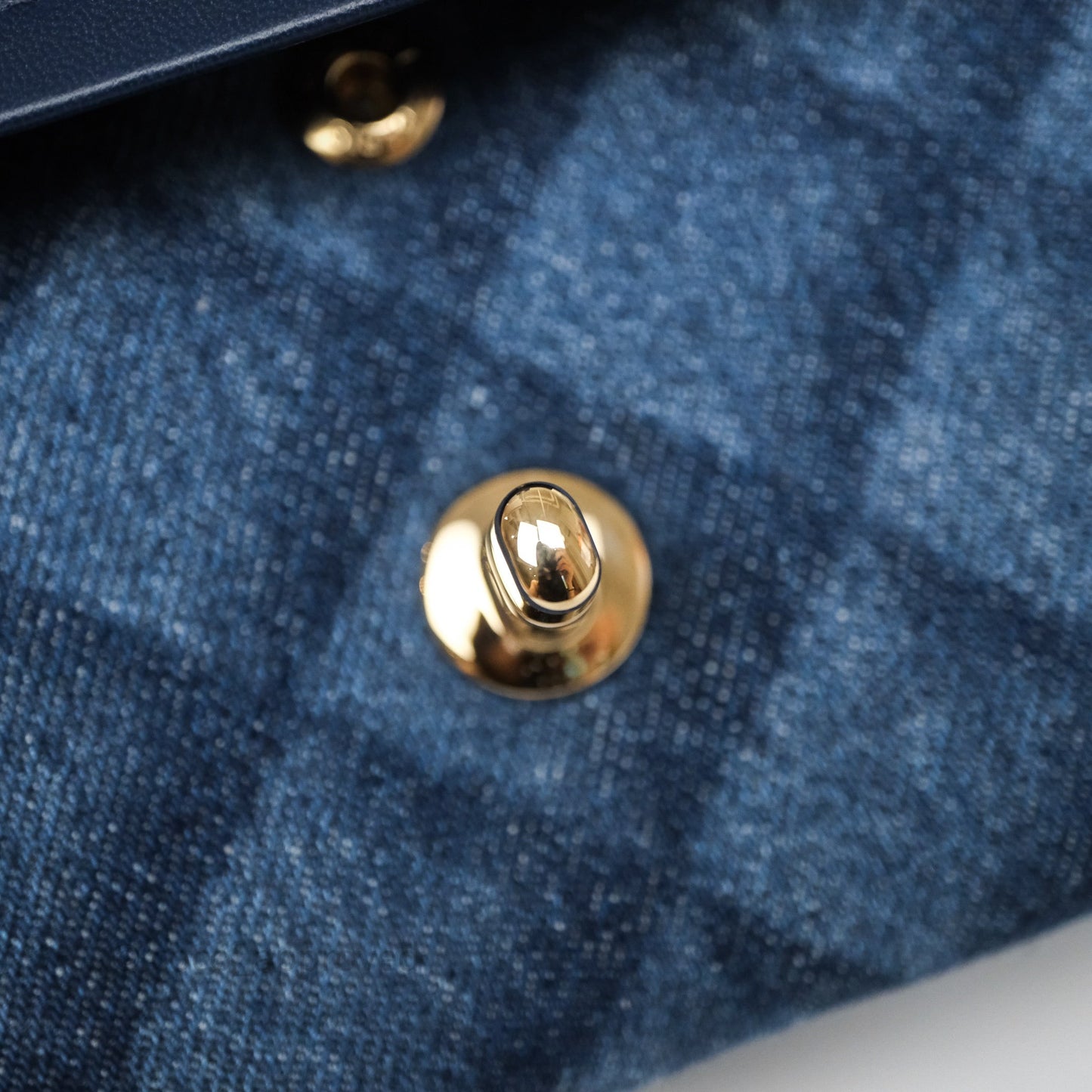 Chanel Small Classic Flap Quilted Blue Printed Denim Gold Hardware