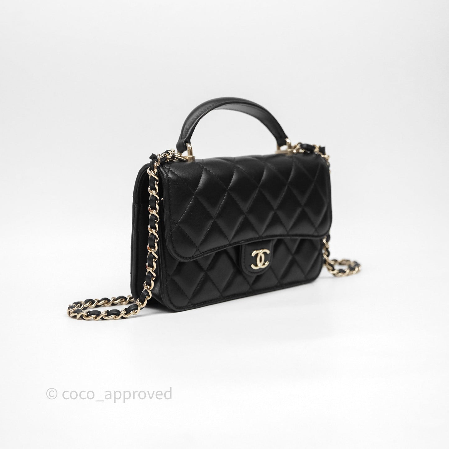 Chanel Top Handle Mini WOC Phone Holder Black Lambskin Gold Hardware