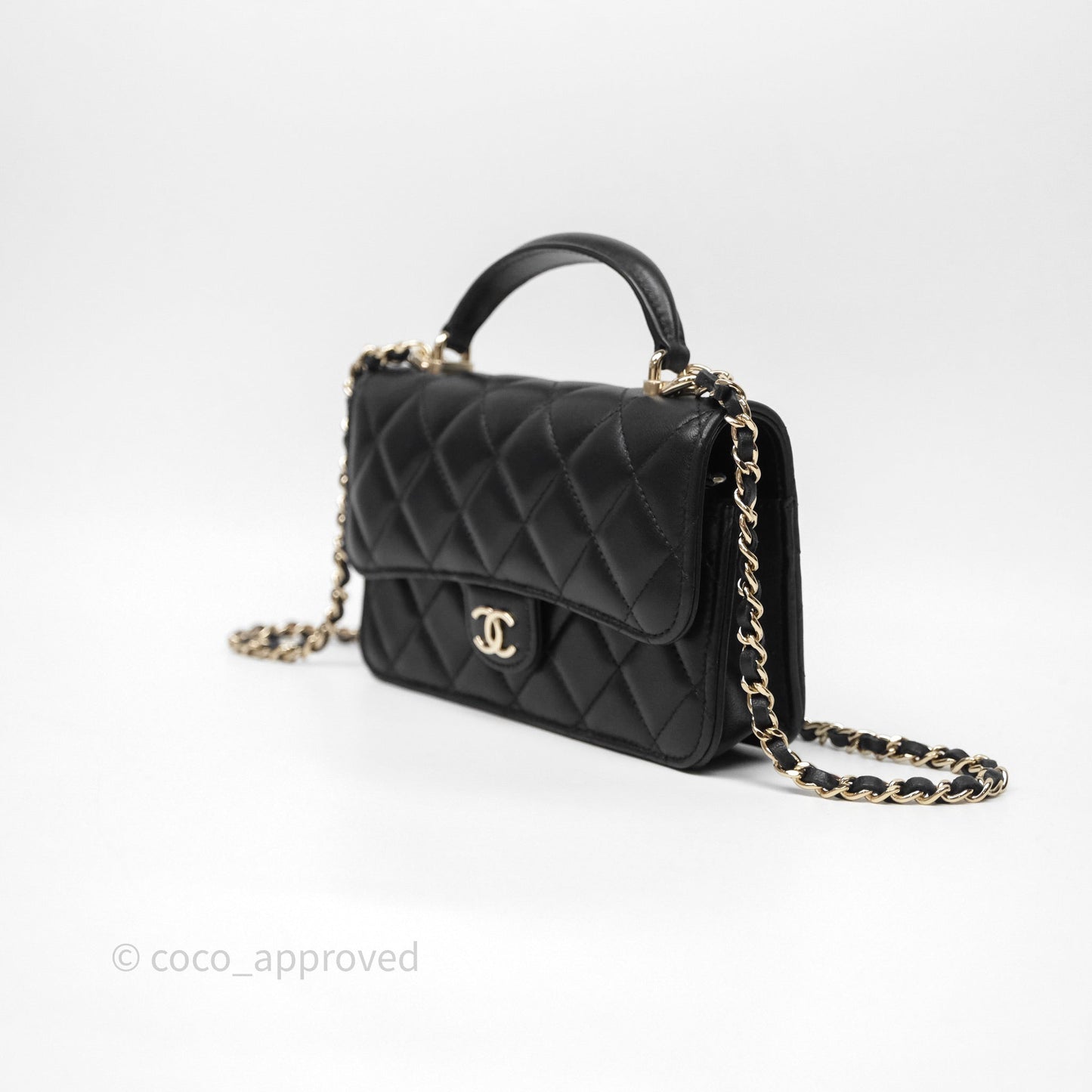 Chanel Top Handle Mini WOC Phone Holder Black Lambskin Gold Hardware