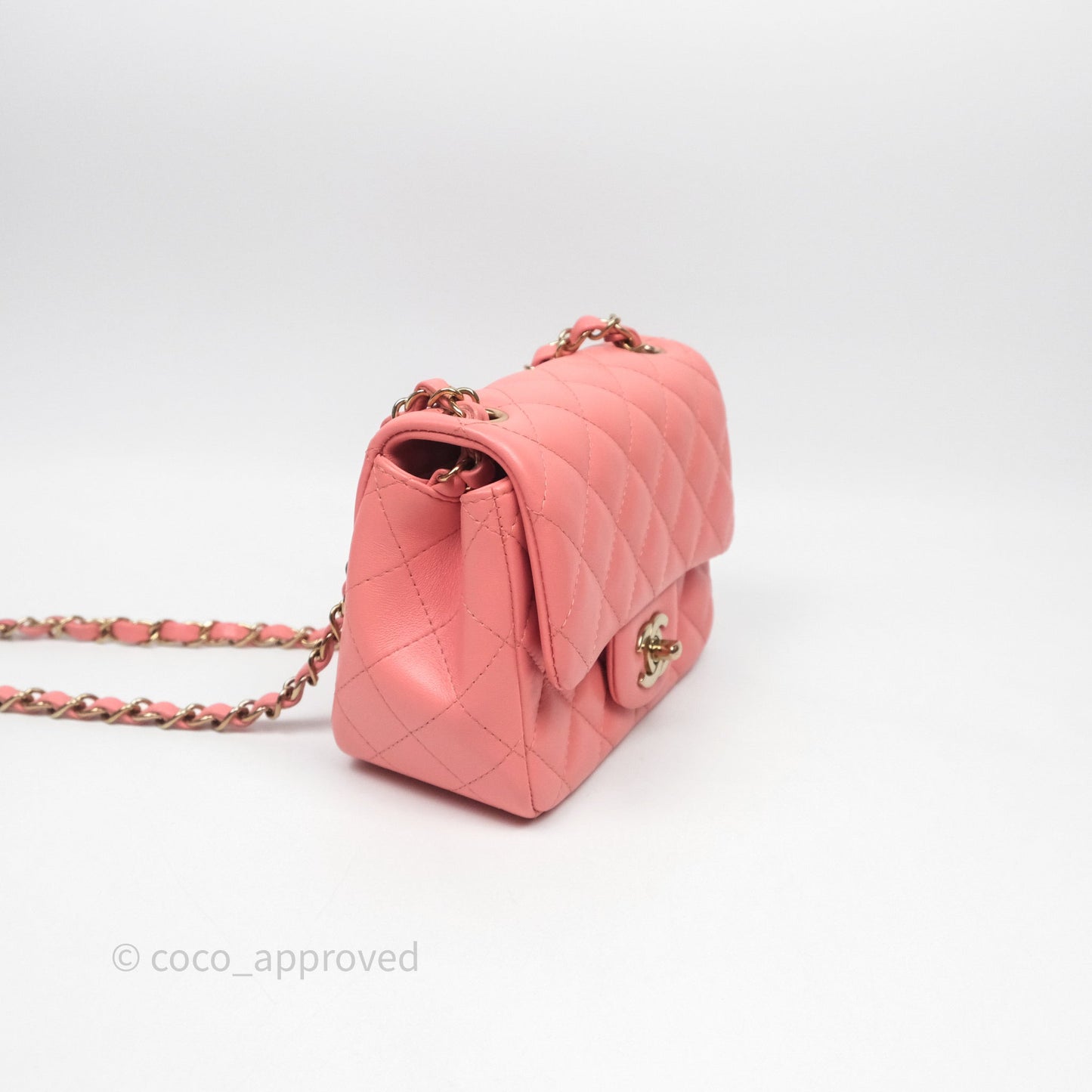 Chanel Mini Square Flap Quilted Pink Lambskin Gold Hardware