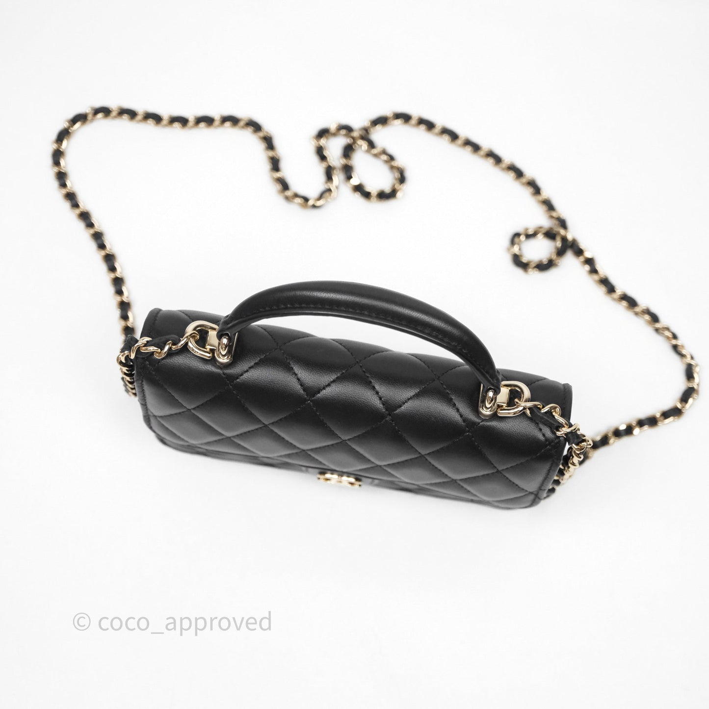 Chanel Top Handle Mini WOC Phone Holder Black Lambskin Gold Hardware