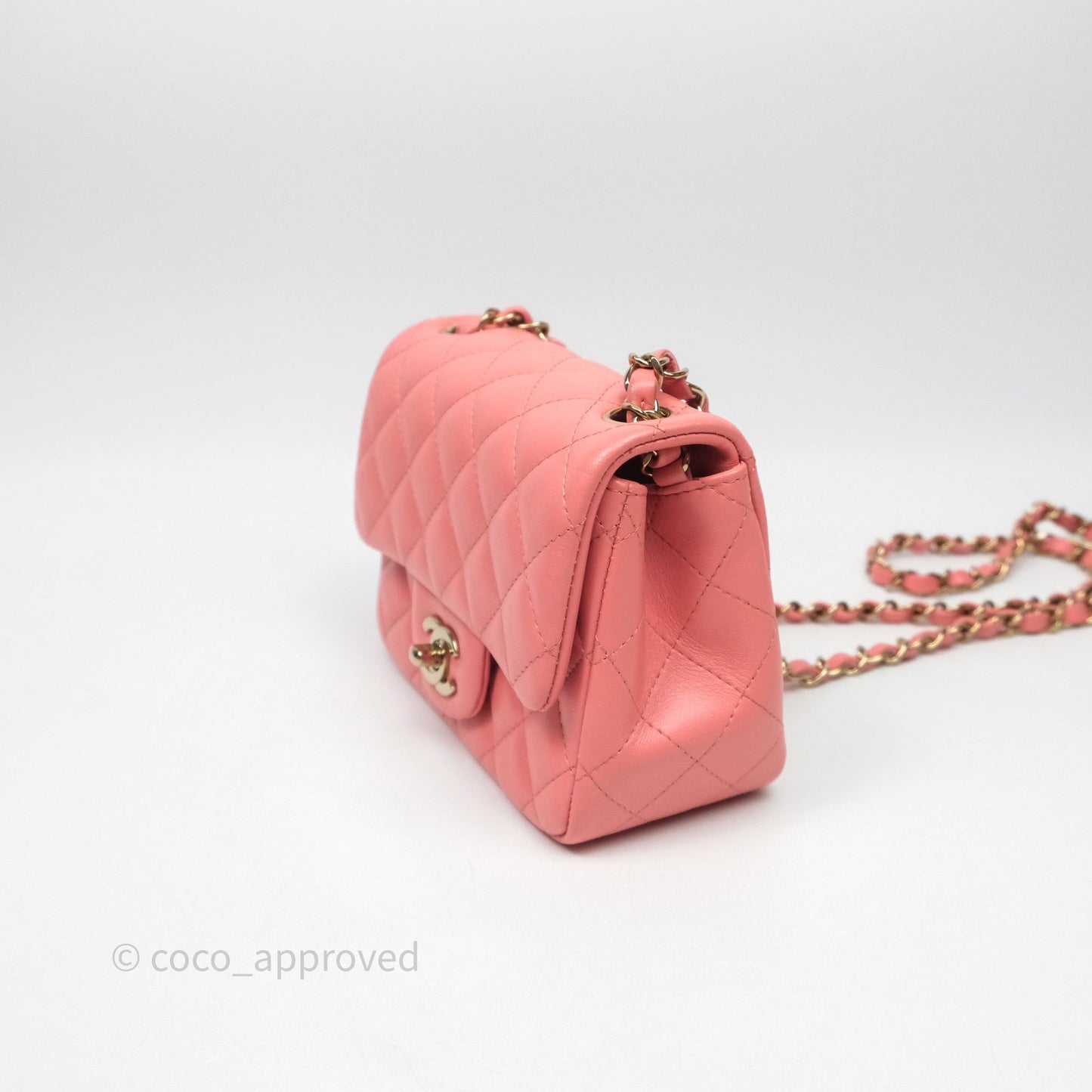 Chanel Mini Square Flap Quilted Pink Lambskin Gold Hardware