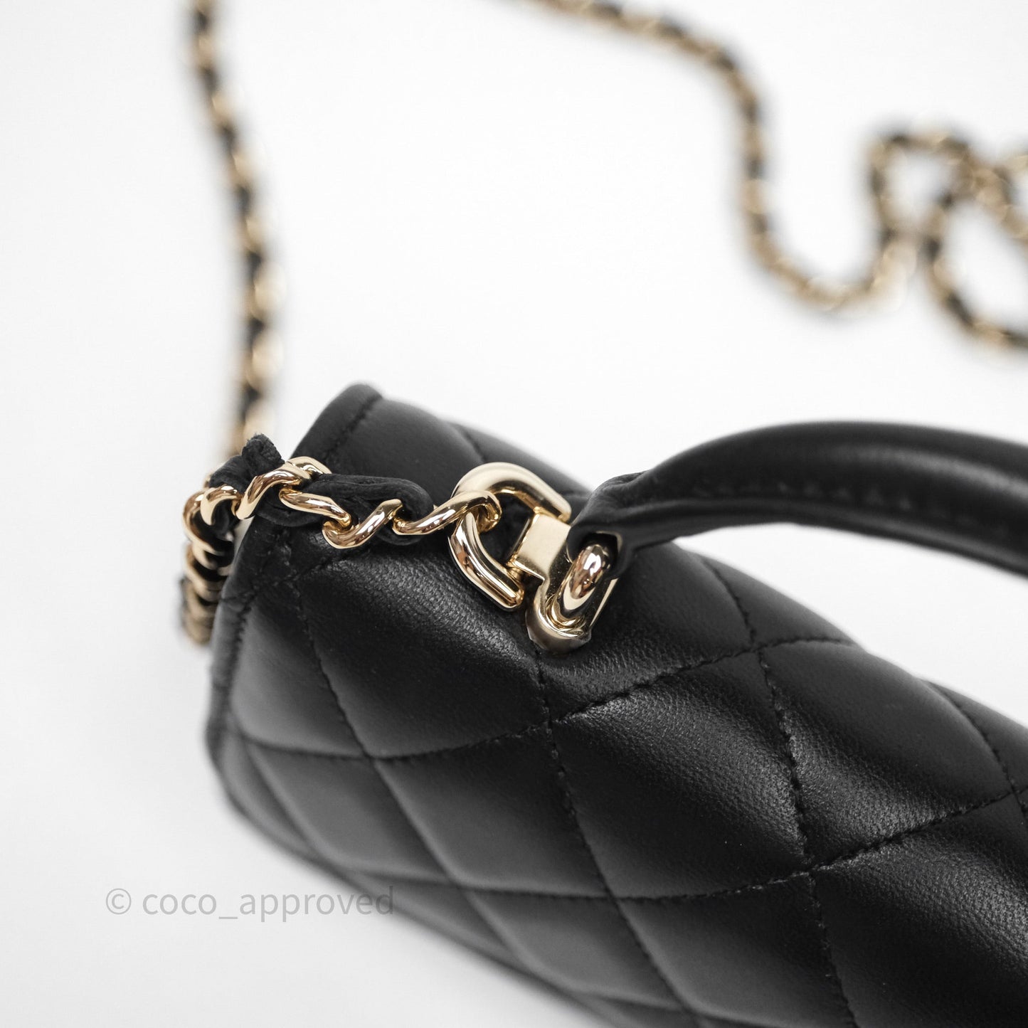 Chanel Top Handle Mini WOC Phone Holder Black Lambskin Gold Hardware