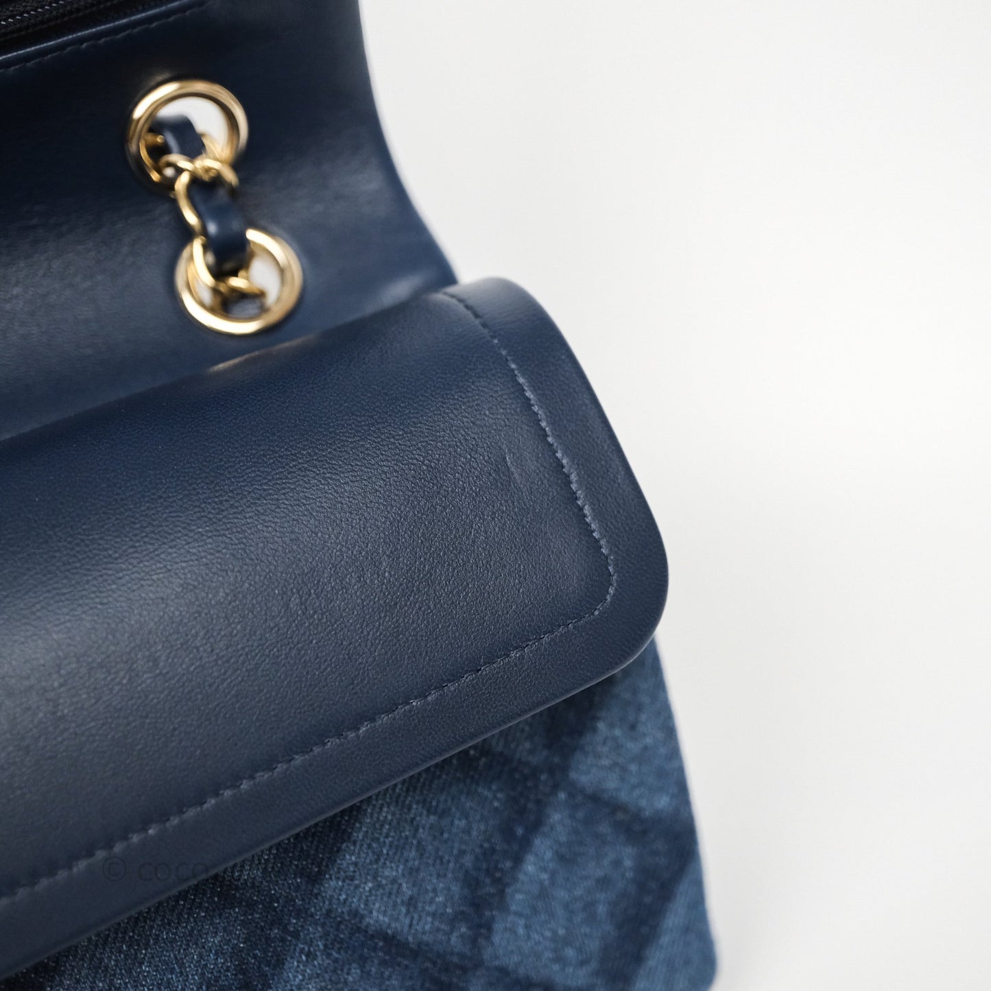 Chanel Small Classic Flap Quilted Blue Printed Denim Gold Hardware
