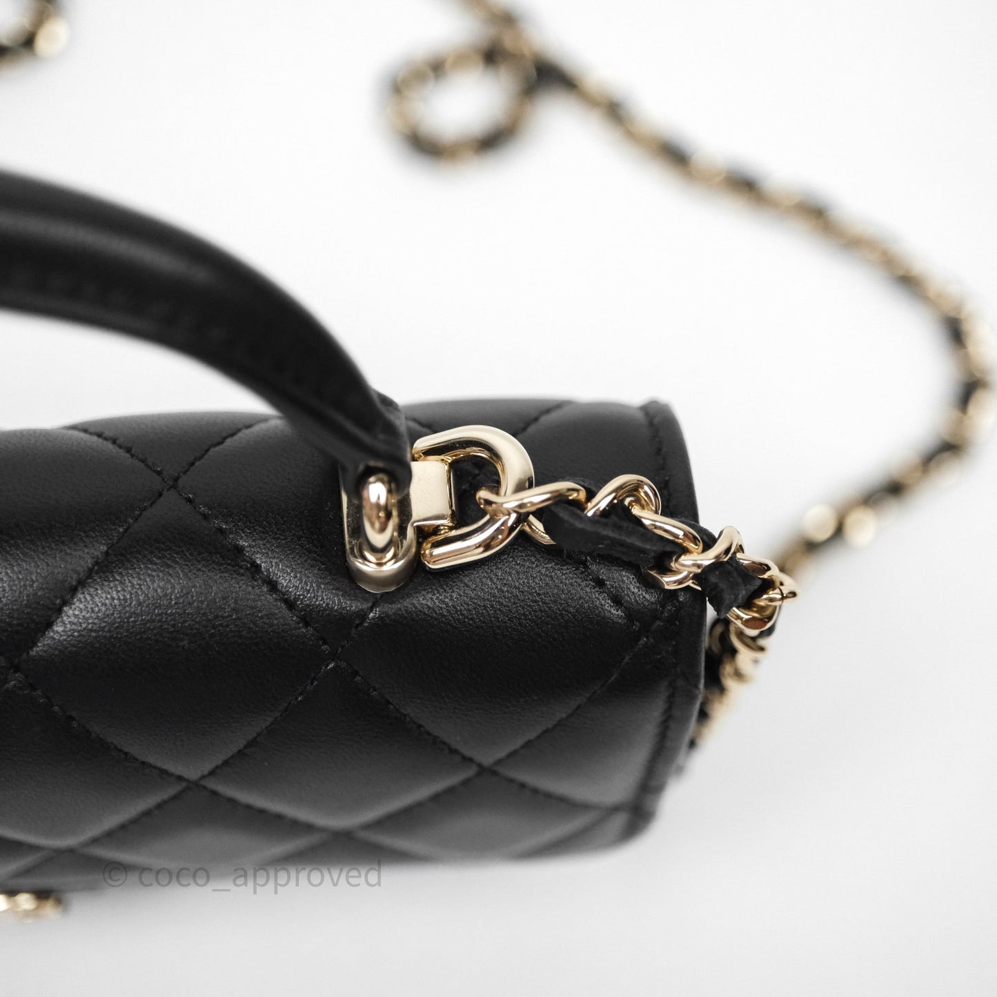 Chanel Top Handle Mini WOC Phone Holder Black Lambskin Gold Hardware