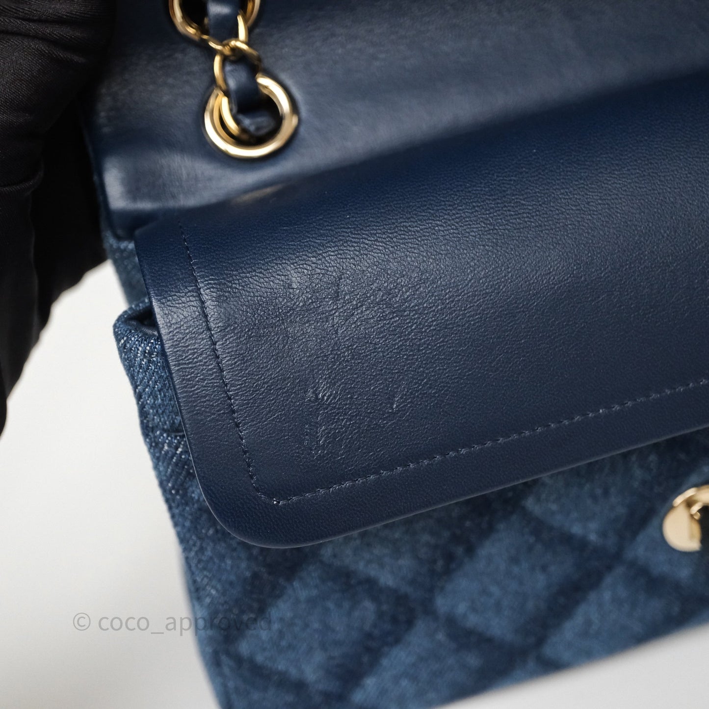 Chanel Small Classic Flap Quilted Blue Printed Denim Gold Hardware