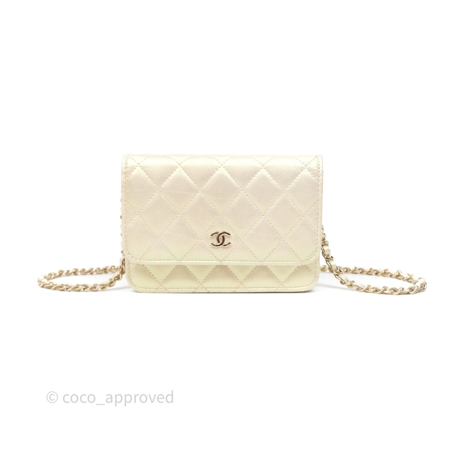 Chanel Quilted Mini Wallet on Chain WOC Iridescent Ivory Gold Hardware