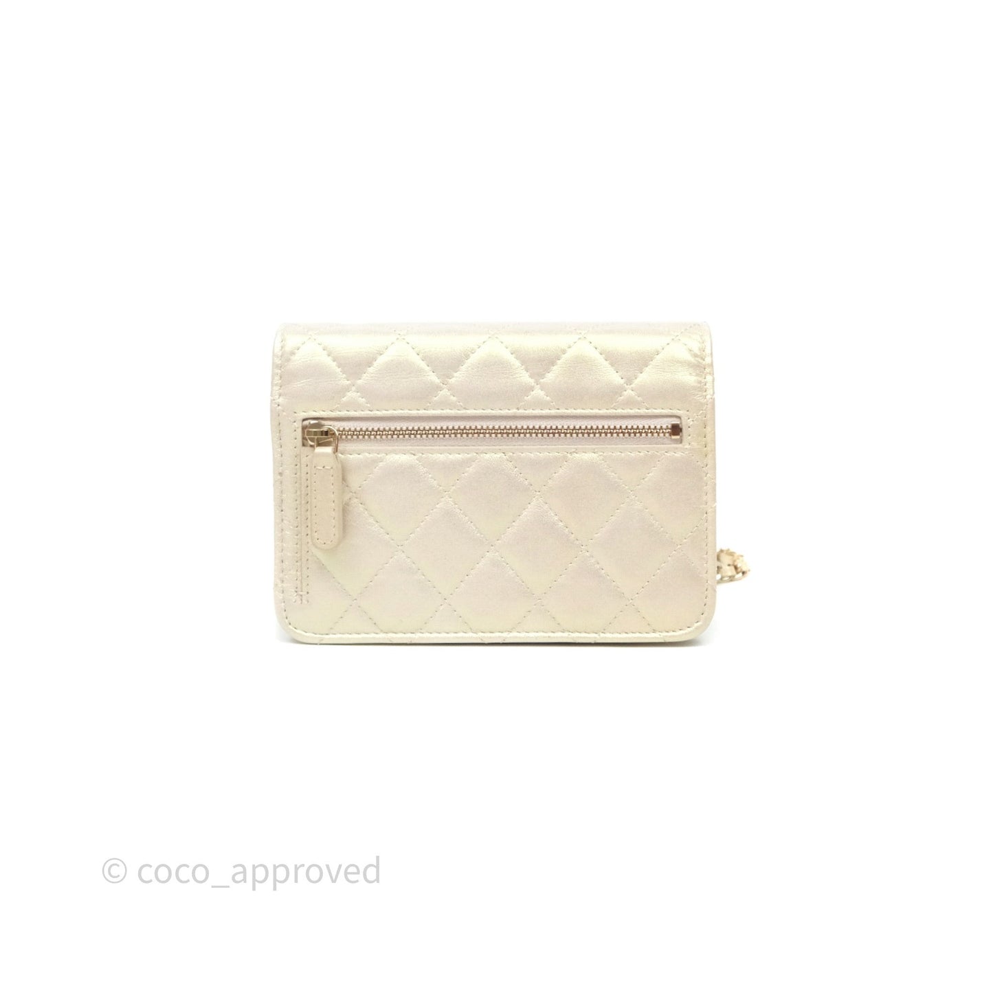 Chanel Quilted Mini Wallet on Chain WOC Iridescent Ivory Gold Hardware