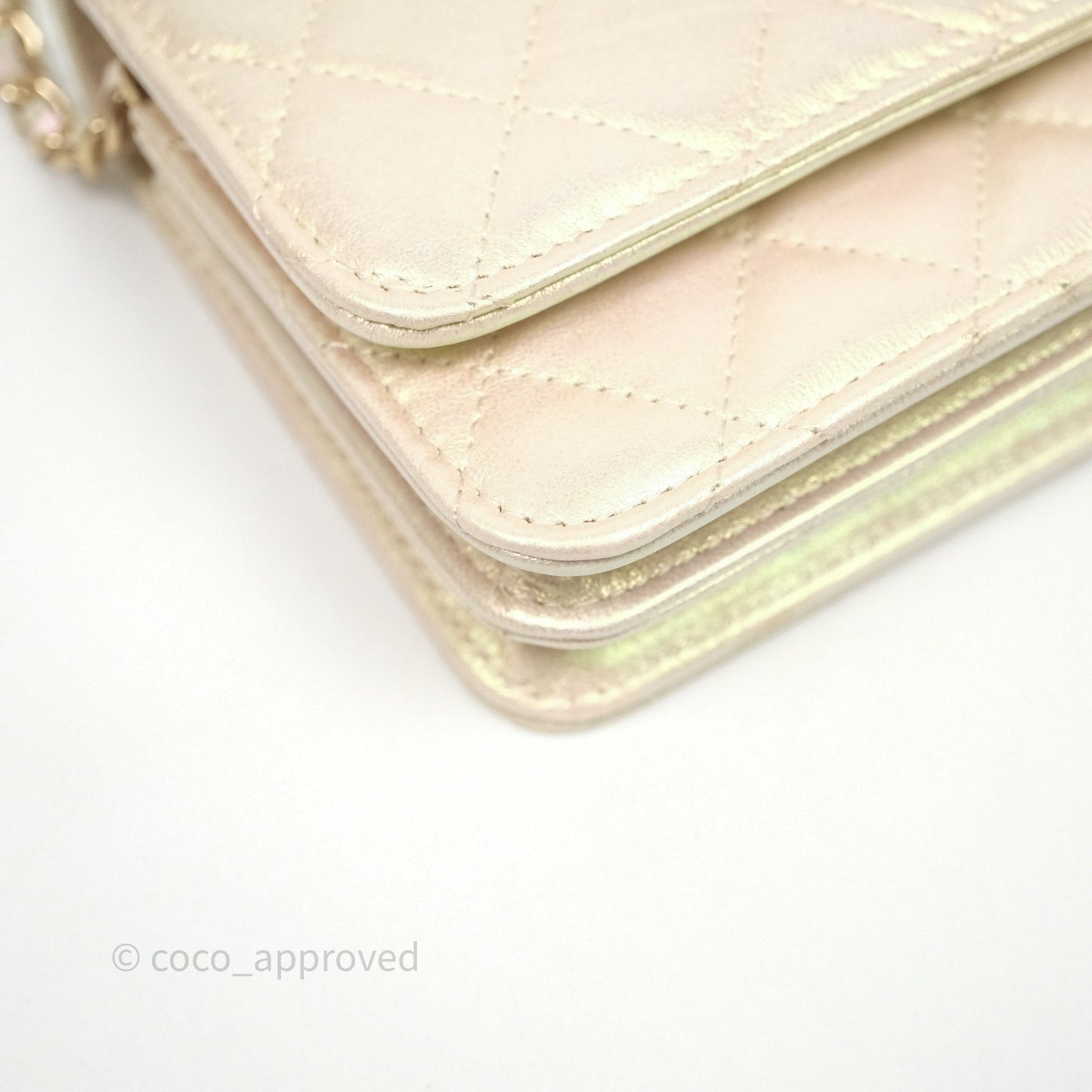 Chanel Quilted Mini Wallet on Chain WOC Iridescent Ivory Gold Hardware