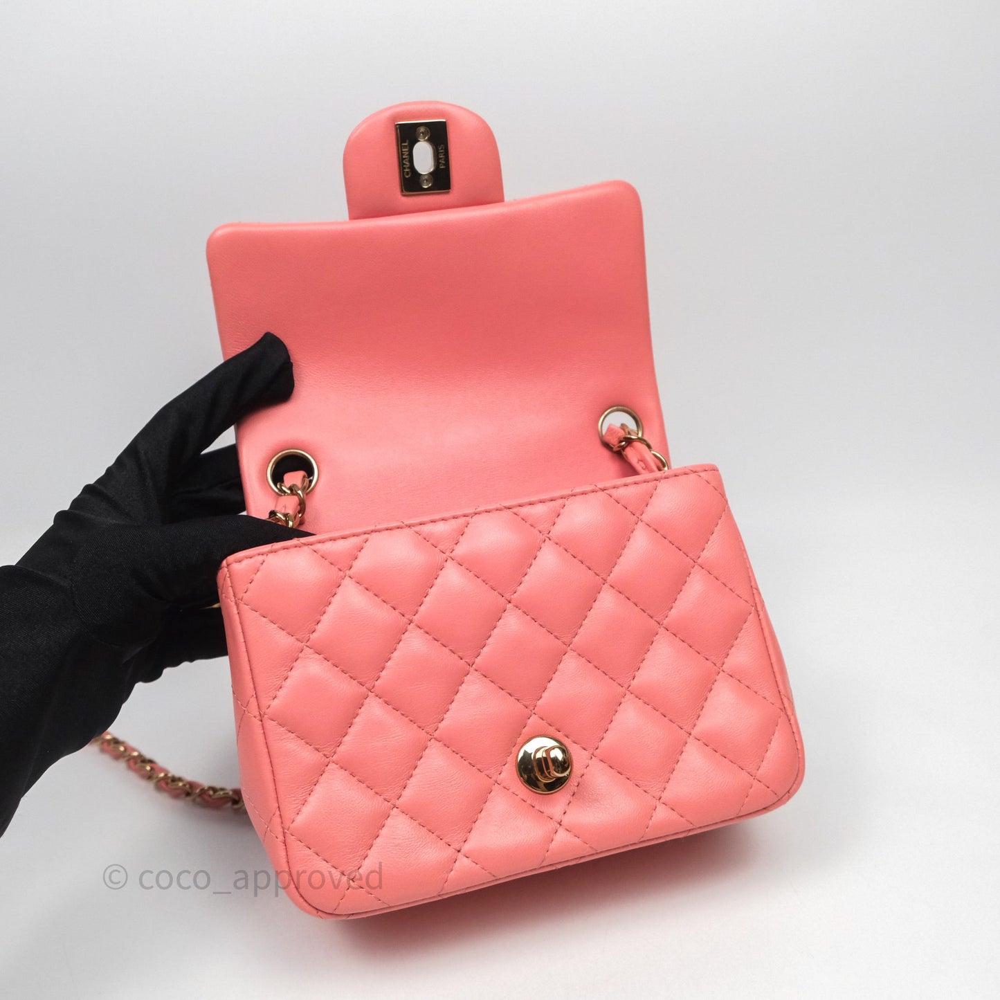 Chanel Mini Square Flap Quilted Pink Lambskin Gold Hardware