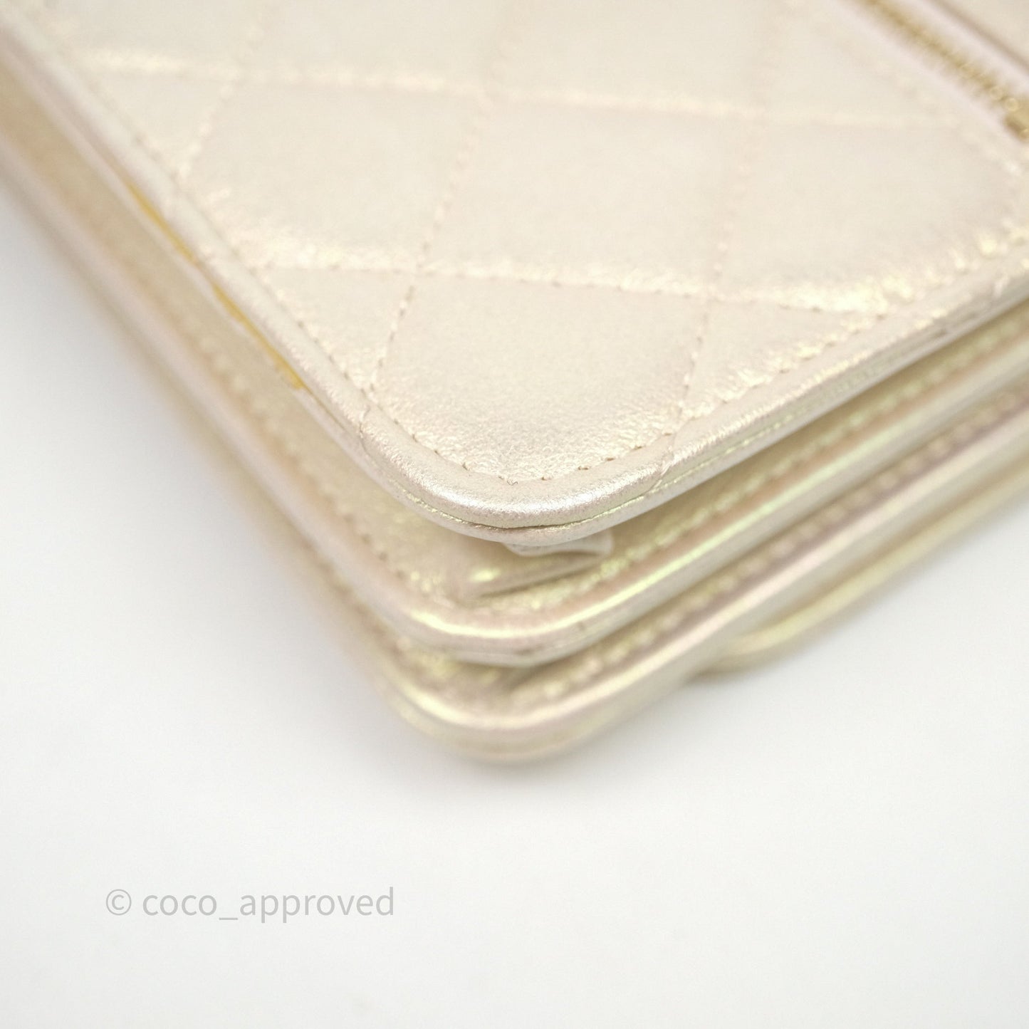 Chanel Quilted Mini Wallet on Chain WOC Iridescent Ivory Gold Hardware