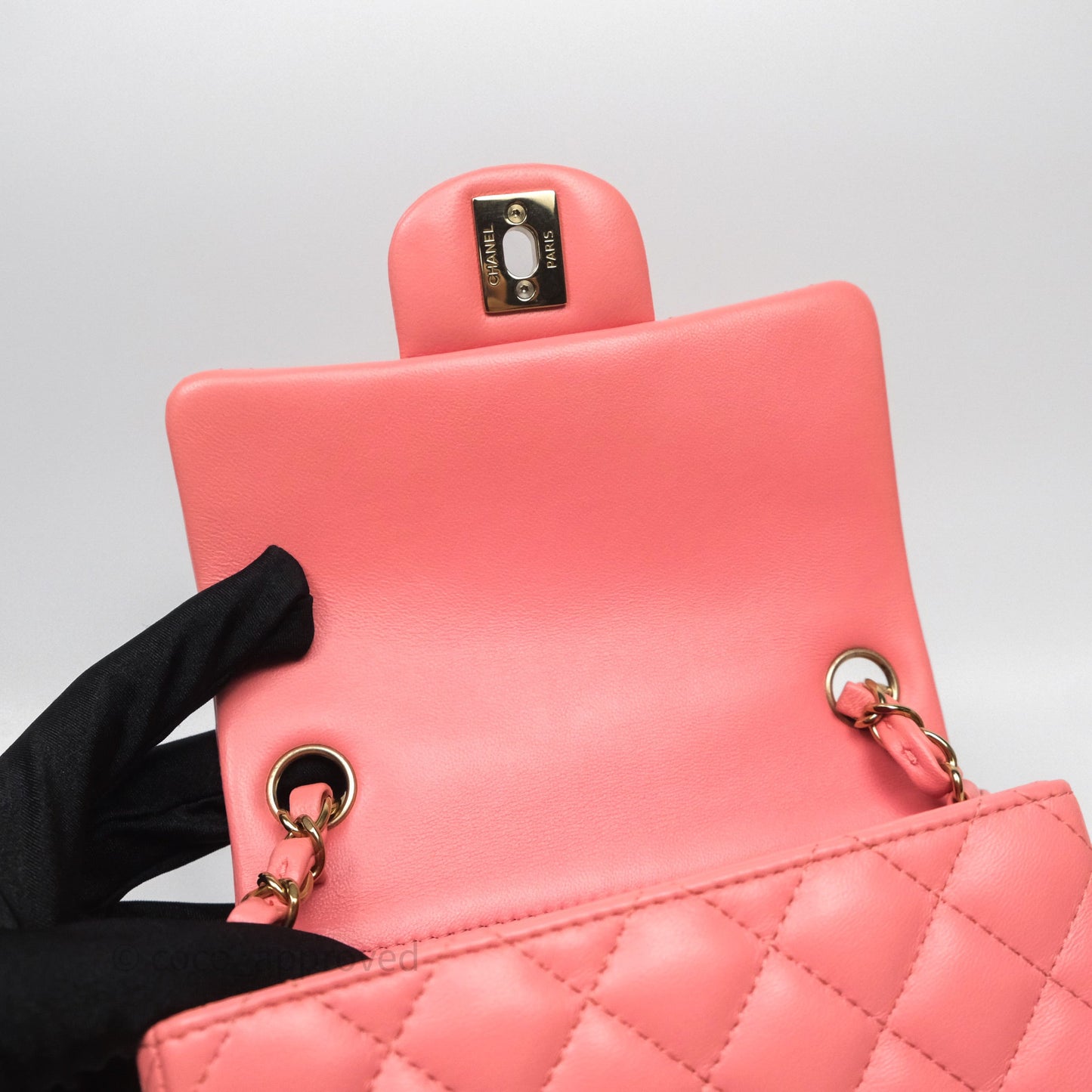 Chanel Mini Square Flap Quilted Pink Lambskin Gold Hardware