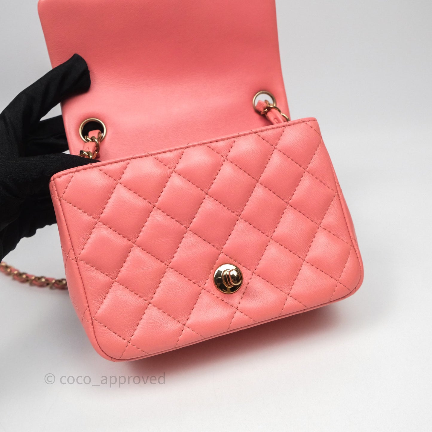 Chanel Mini Square Flap Quilted Pink Lambskin Gold Hardware