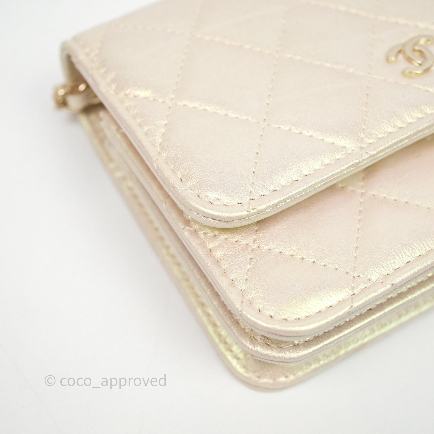 Chanel Quilted Mini Wallet on Chain WOC Iridescent Ivory Gold Hardware