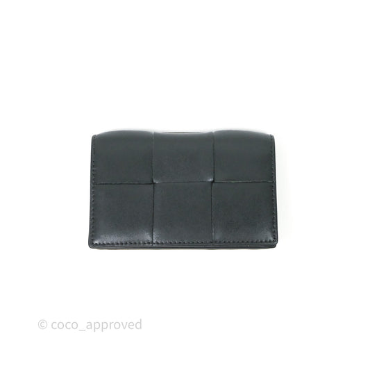 Bottega Veneta Cassette Business Dark Green Card Case Silver Hardware