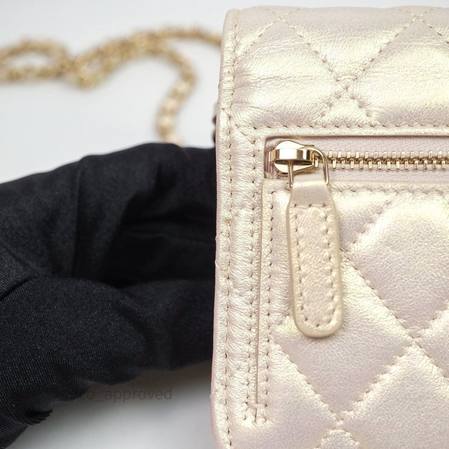Chanel Quilted Mini Wallet on Chain WOC Iridescent Ivory Gold Hardware