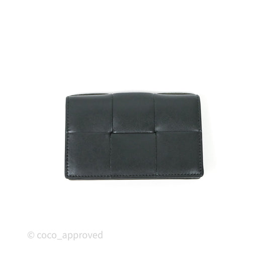 Bottega Veneta Cassette Business Dark Green Card Case Silver Hardware