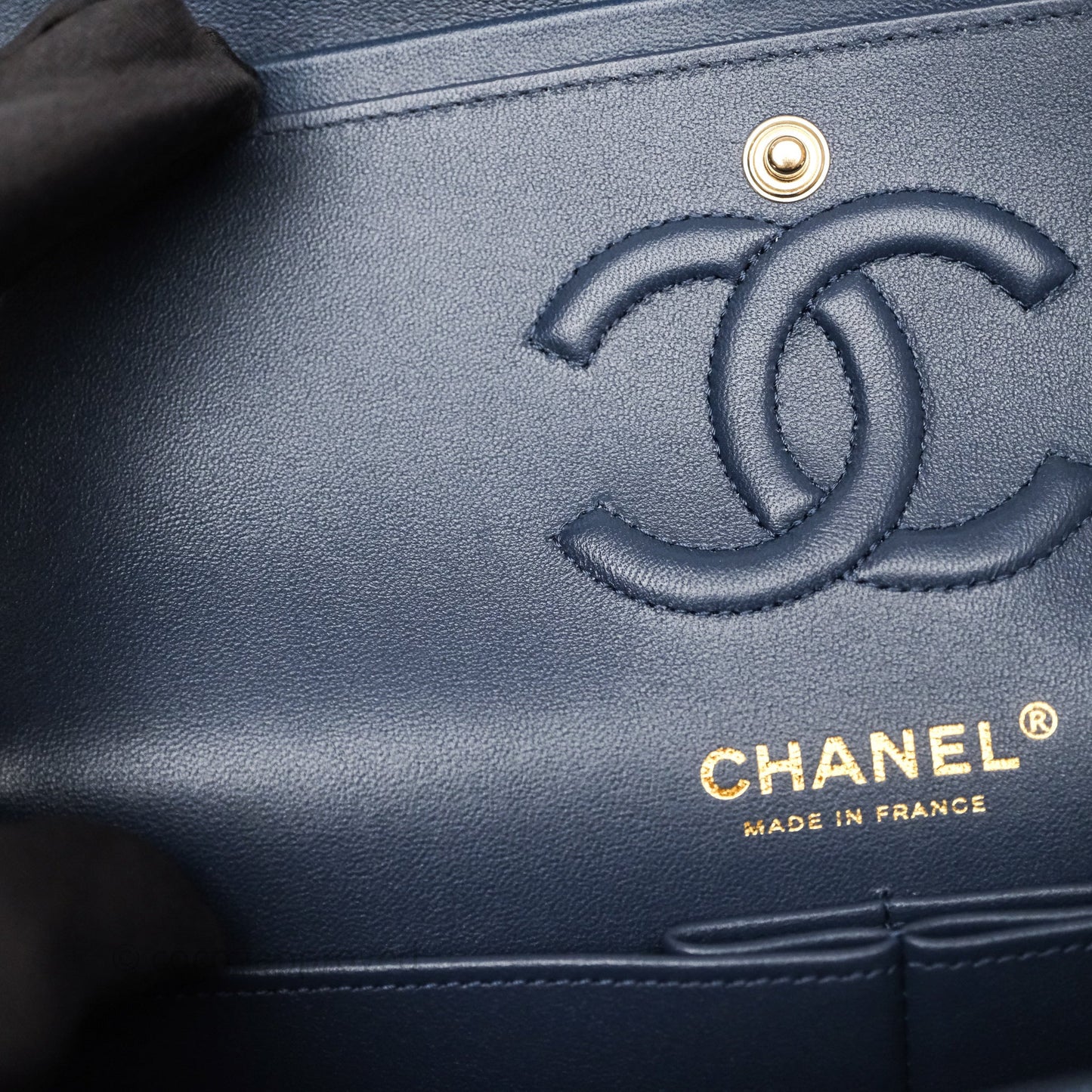 Chanel Small Classic Flap Quilted Blue Printed Denim Gold Hardware