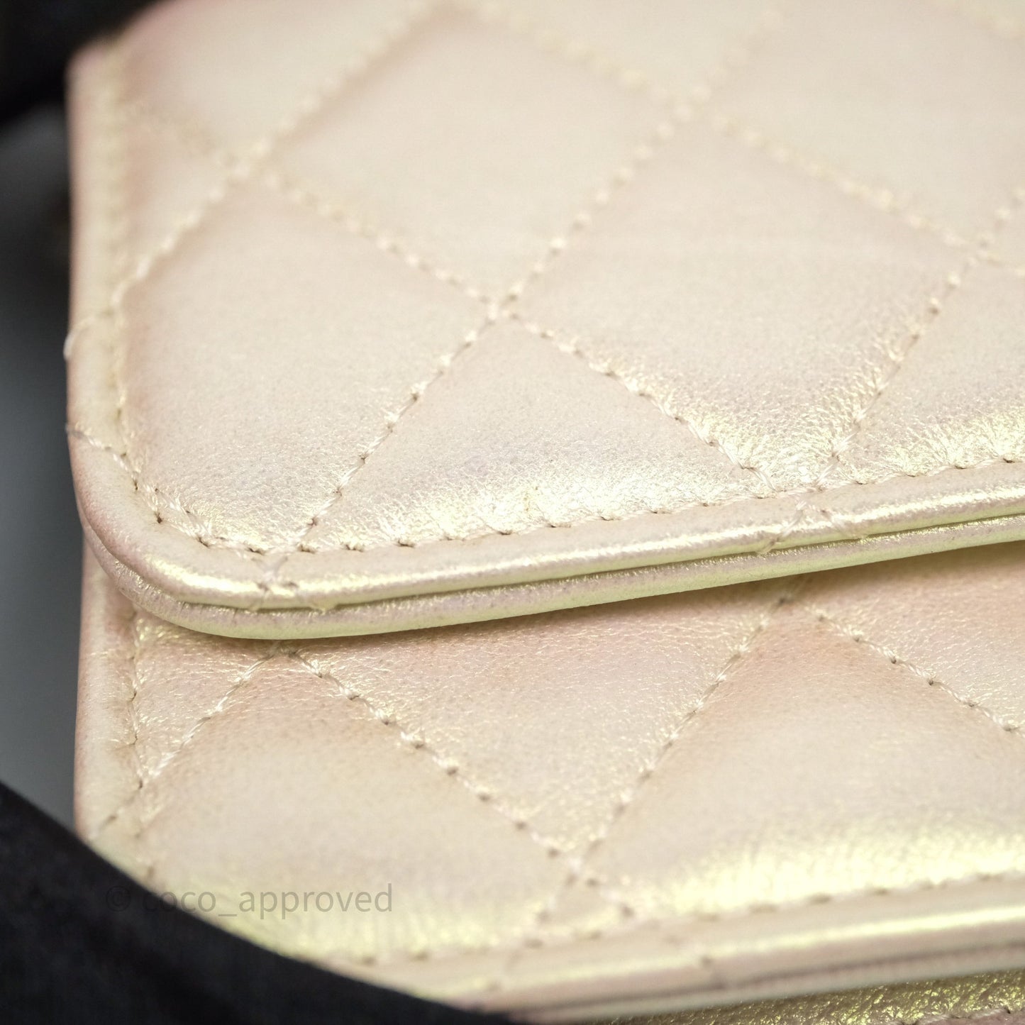 Chanel Quilted Mini Wallet on Chain WOC Iridescent Ivory Gold Hardware