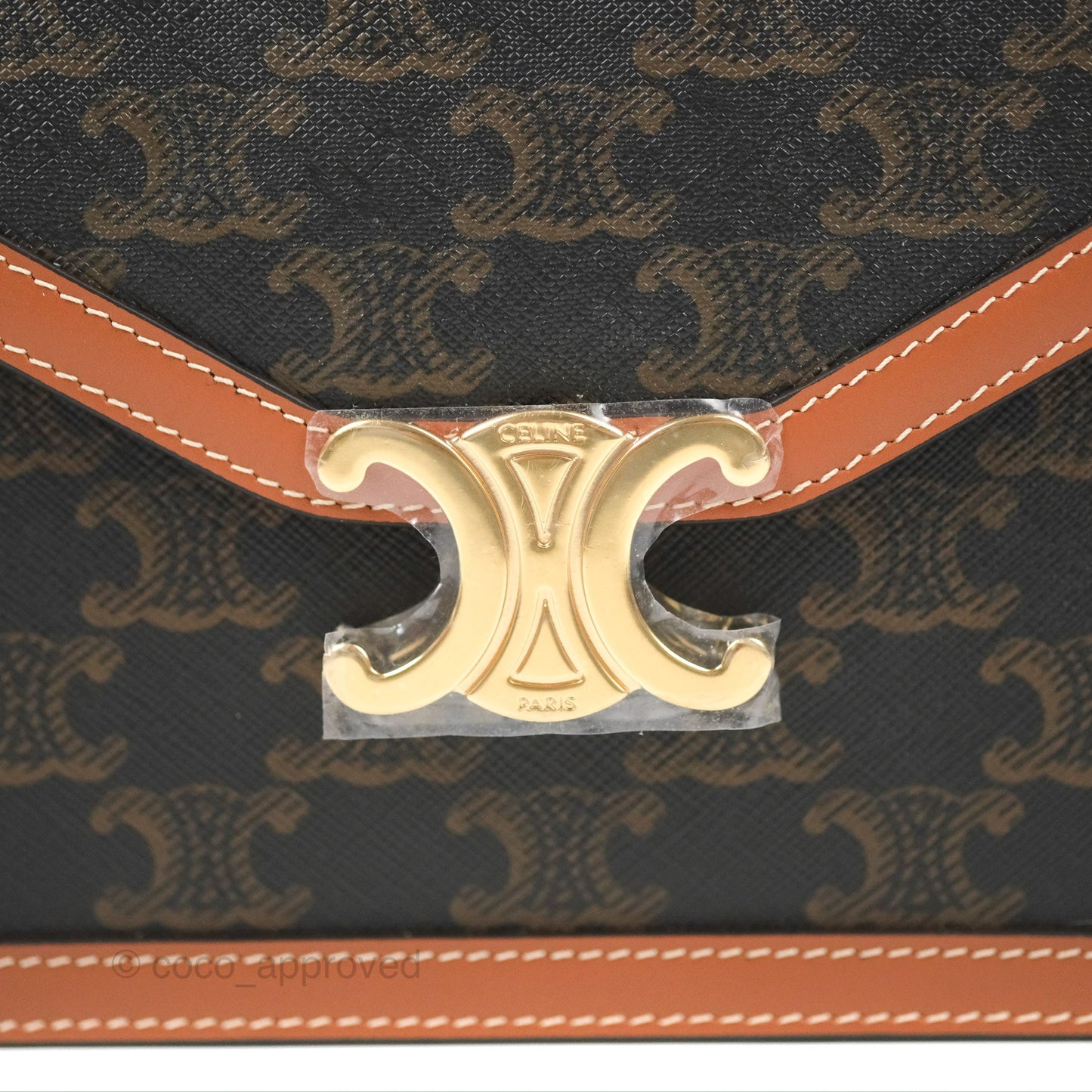Celine Enveloppe Triomphe Bag Triomphe Canvas Tan Calfskin