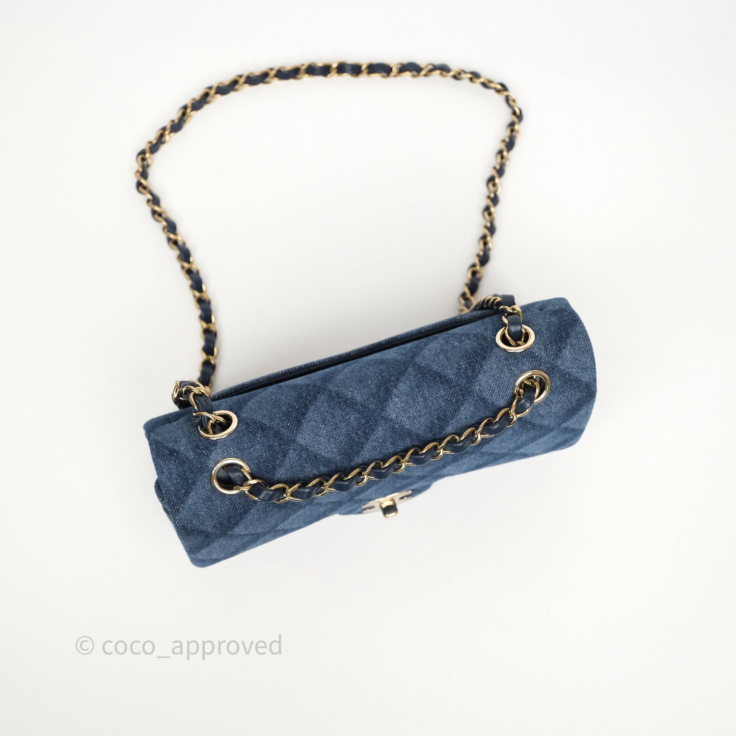 Chanel Small Classic Flap Quilted Blue Printed Denim Gold Hardware
