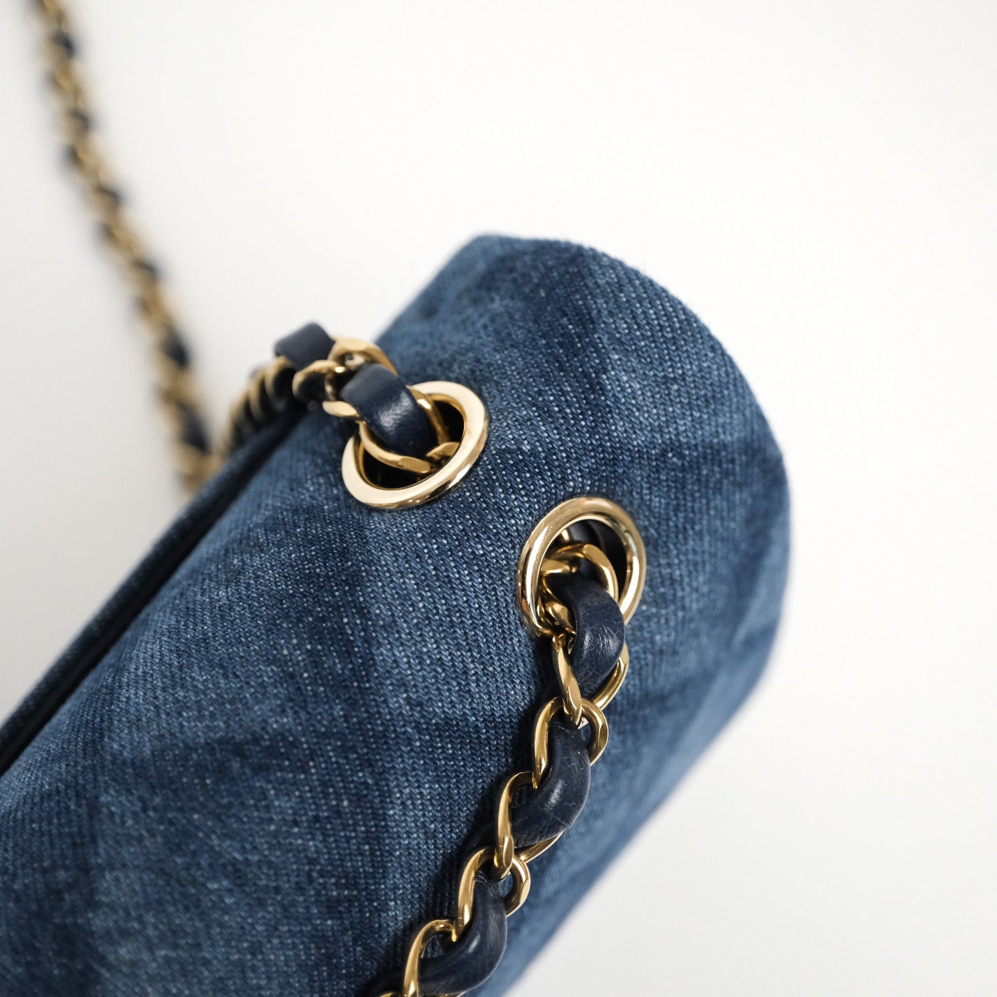 Chanel Small Classic Flap Quilted Blue Printed Denim Gold Hardware