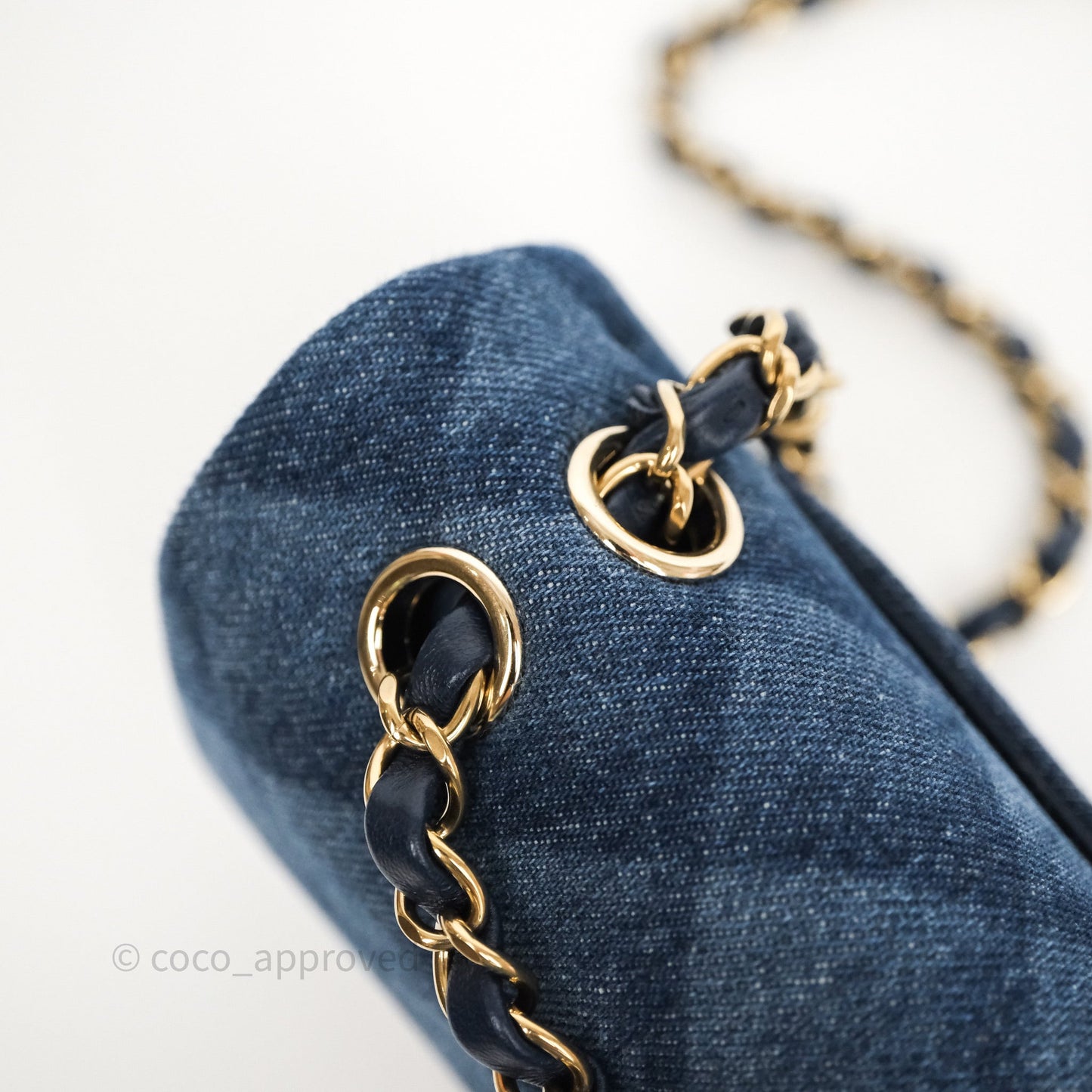 Chanel Small Classic Flap Quilted Blue Printed Denim Gold Hardware