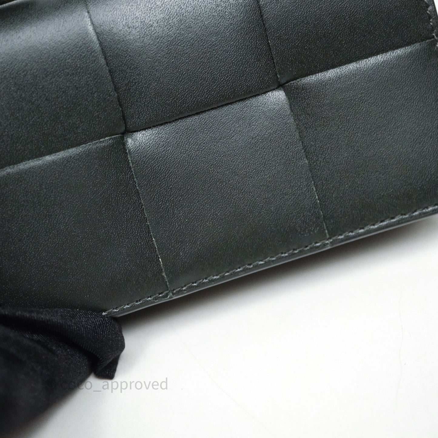 Bottega Veneta Cassette Business Dark Green Card Case Silver Hardware
