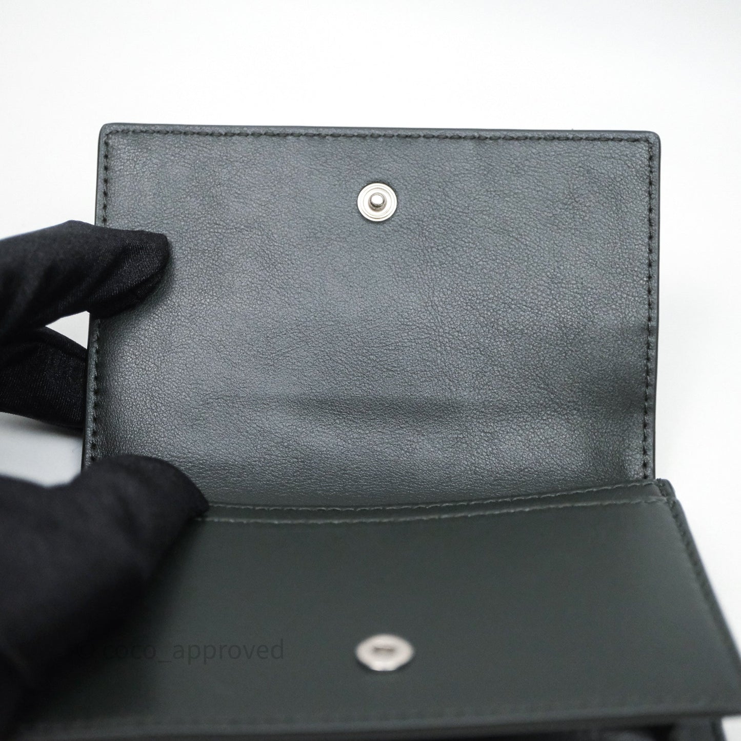 Bottega Veneta Cassette Business Dark Green Card Case Silver Hardware