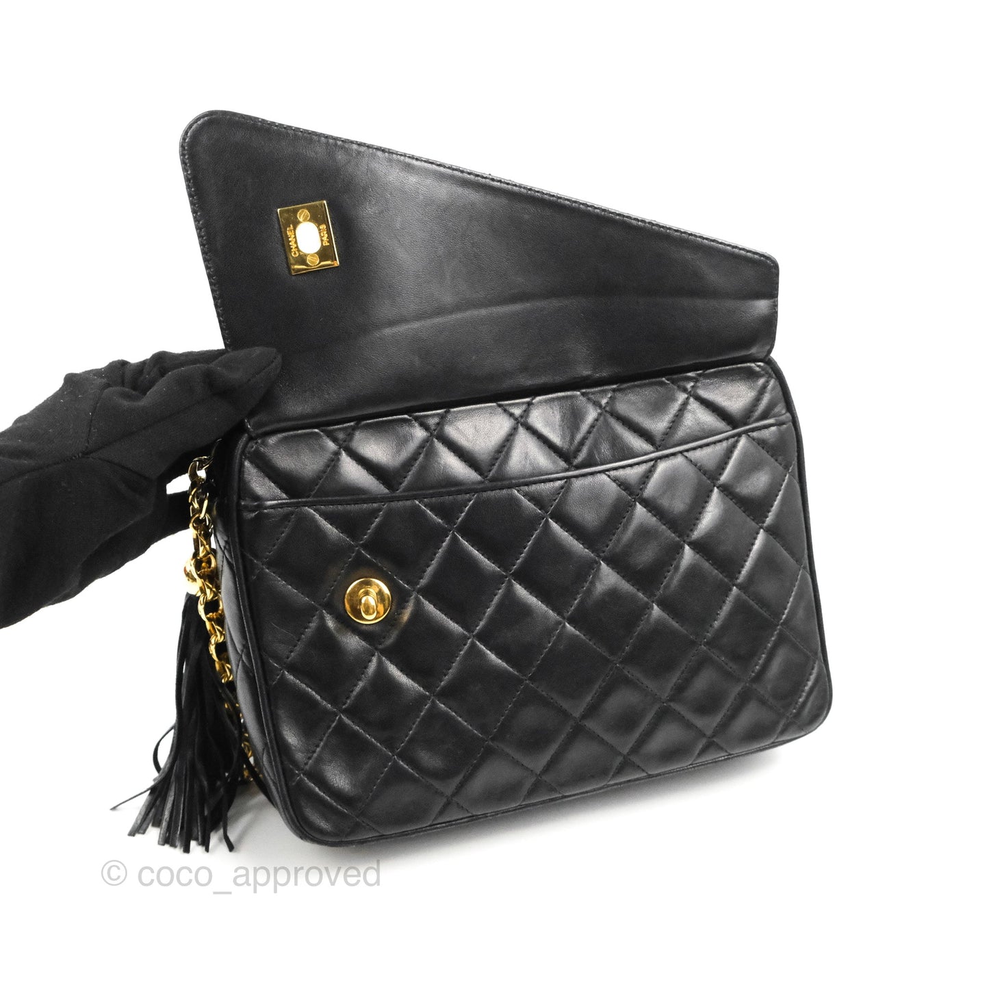 Chanel Vintage Camera Bag Black Lambskin 24K Gold Hardware