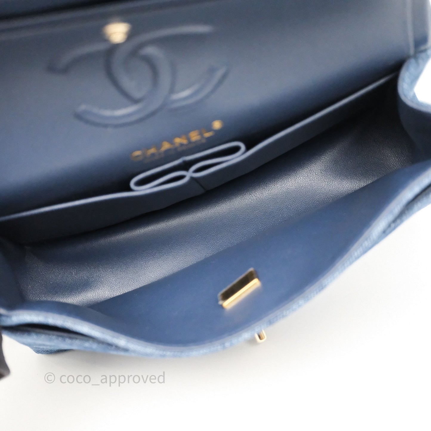 Chanel Small Classic Flap Quilted Blue Printed Denim Gold Hardware