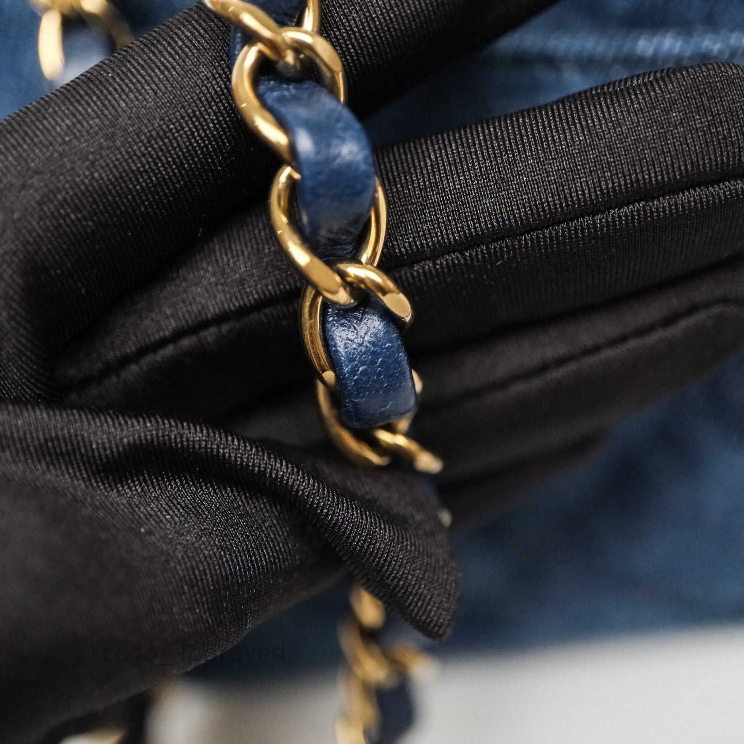 Chanel Small Classic Flap Quilted Blue Printed Denim Gold Hardware